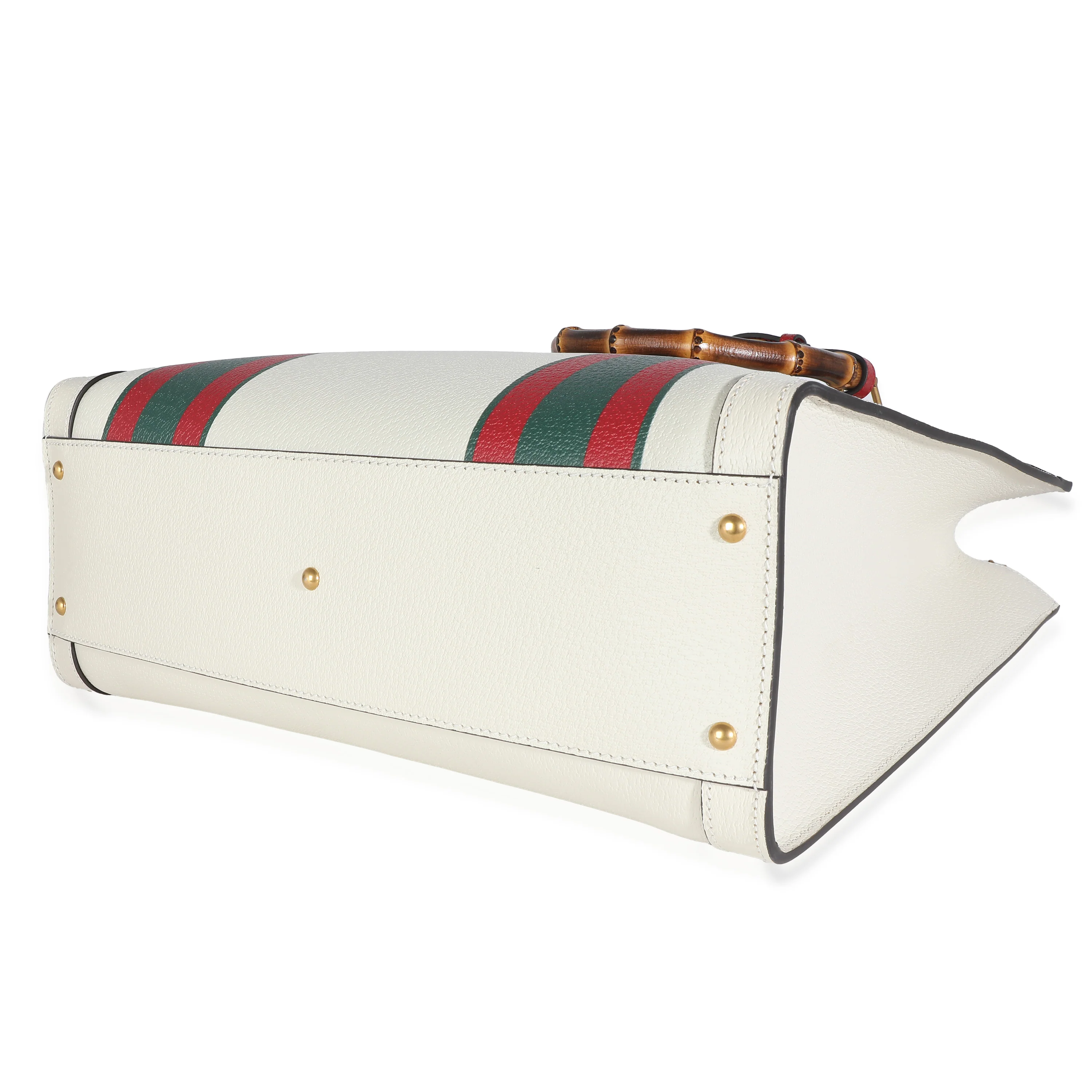 White Textured Dollar Calfskin Web Large Diana Tote - Image 6
