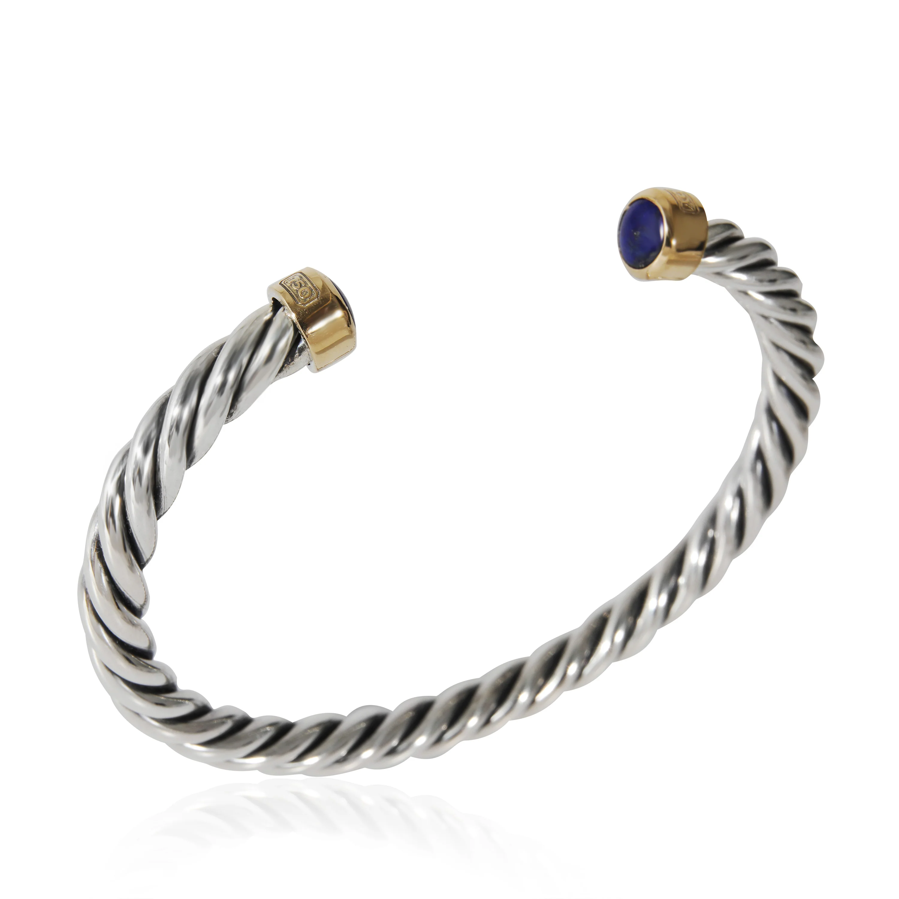 David Yurman Cable Cuff Bracelet With Lapis Lazuli, 6mm in 18K/SS - Image 2