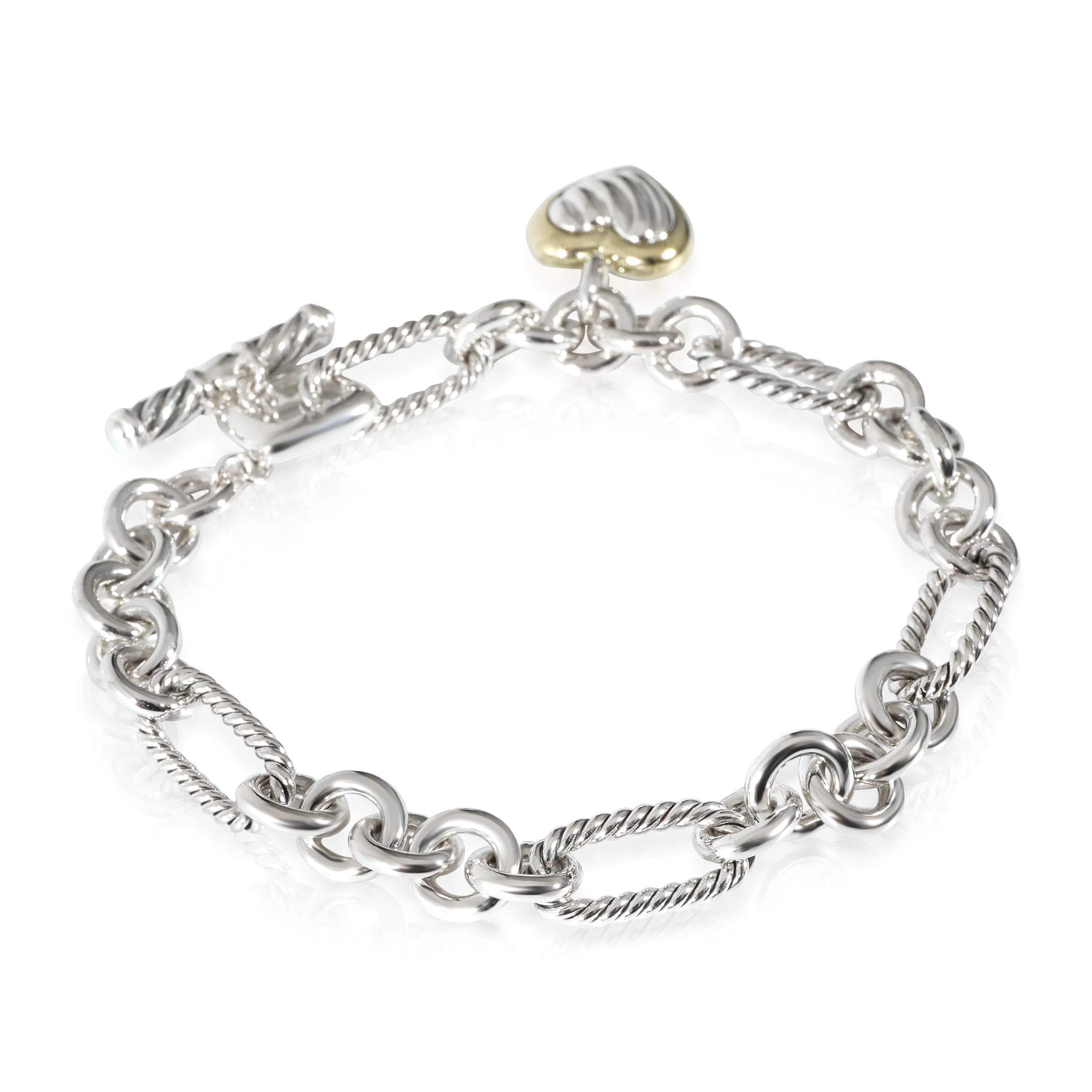 David Yurman Heart Link Charm Bracelet in 18k Yellow Gold/Sterling Silver - Image 2