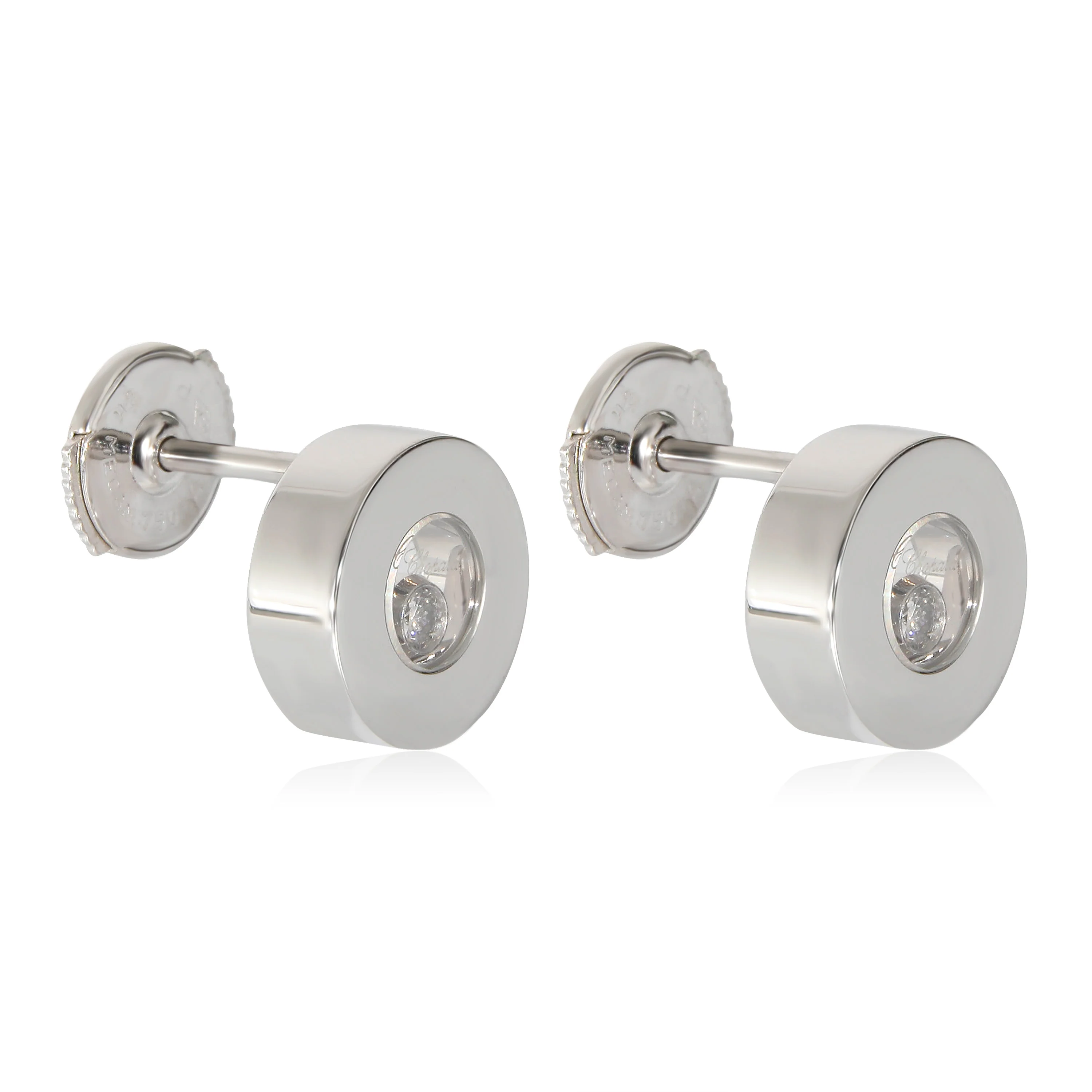 Chopard Happy Diamonds Round Stud Earrings in 18k White Gold 0.11 CTW - Image 2