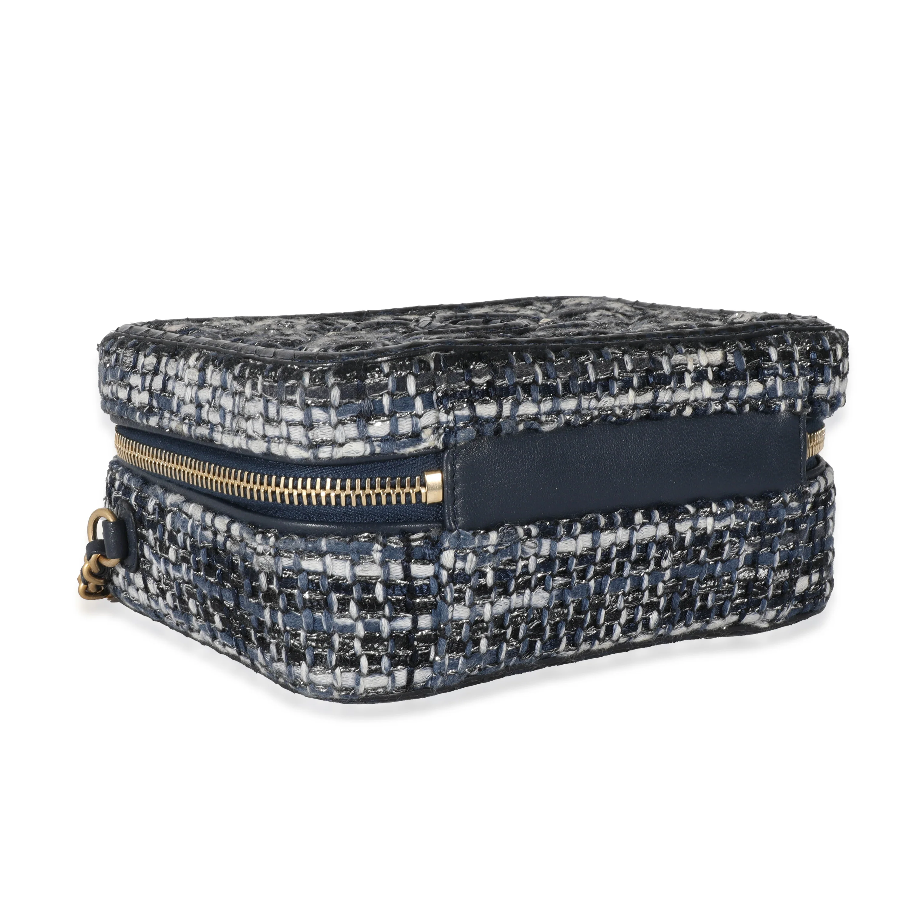 Chanel Navy Metallic Tweed Mini Filigree Vanity Case - Image 4