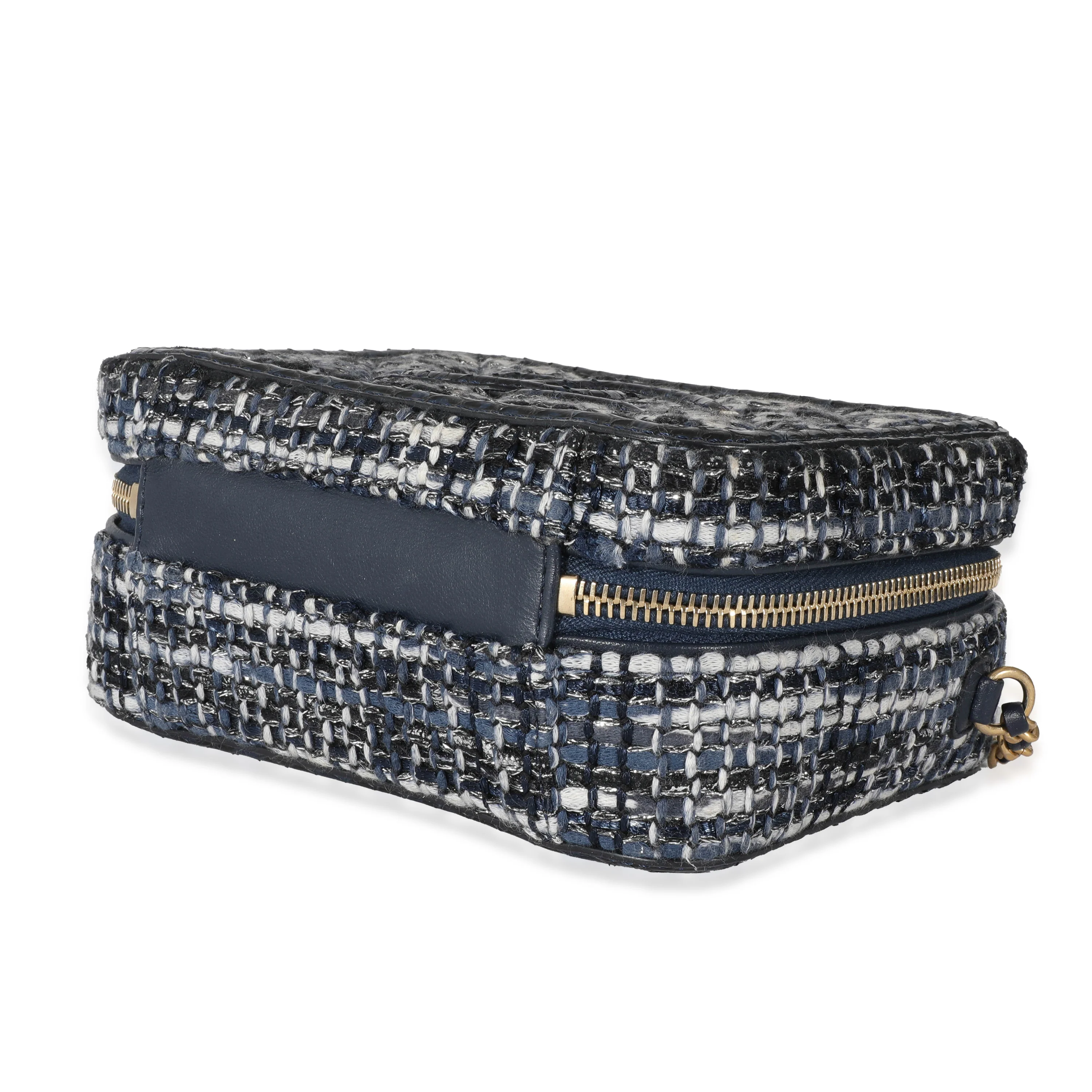 Chanel Navy Metallic Tweed Mini Filigree Vanity Case - Image 5
