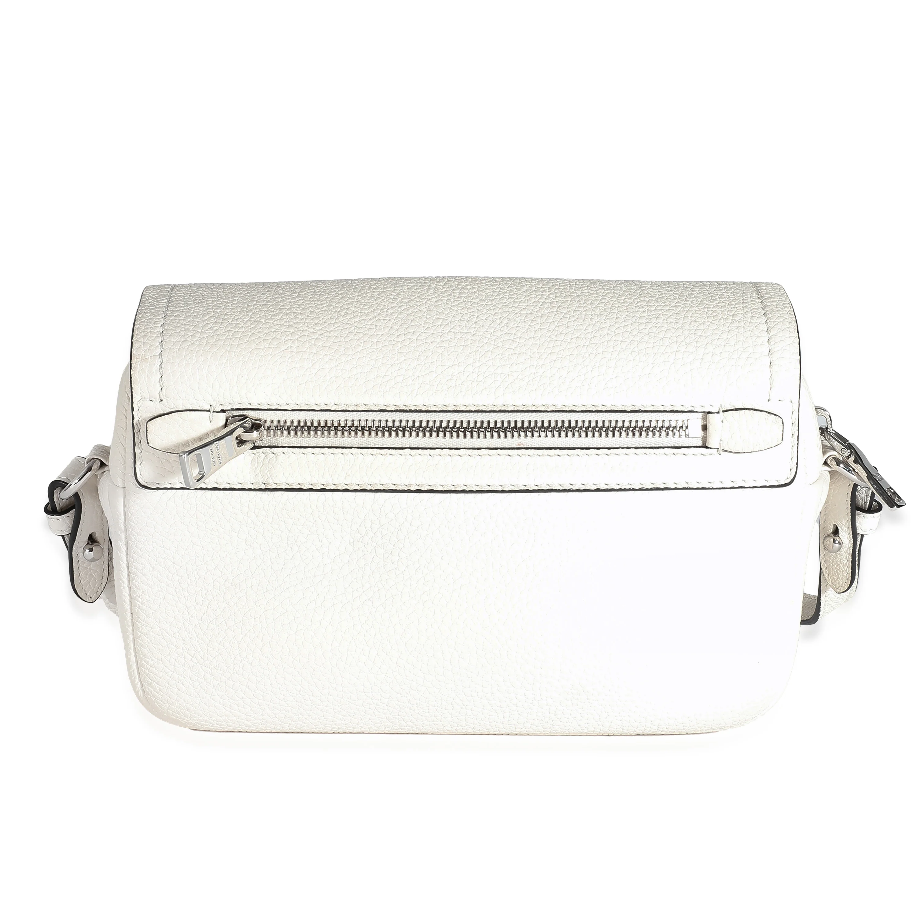 White Vitello Daino Logo Crossbody Flap Bag - Image 8