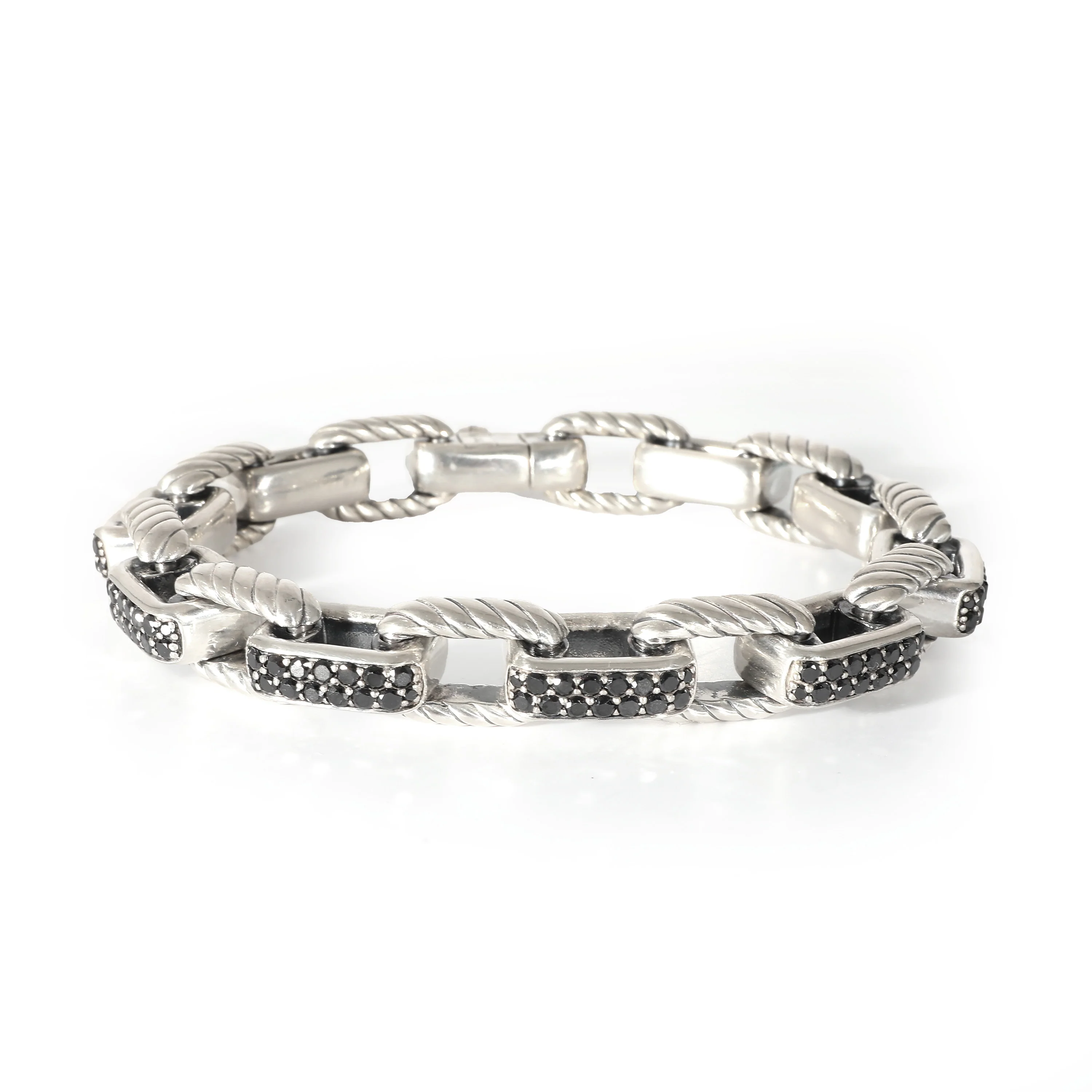 Royal Cord Bracelet in Sterling Silver 7 Black Diamonds 3/1 Ctw