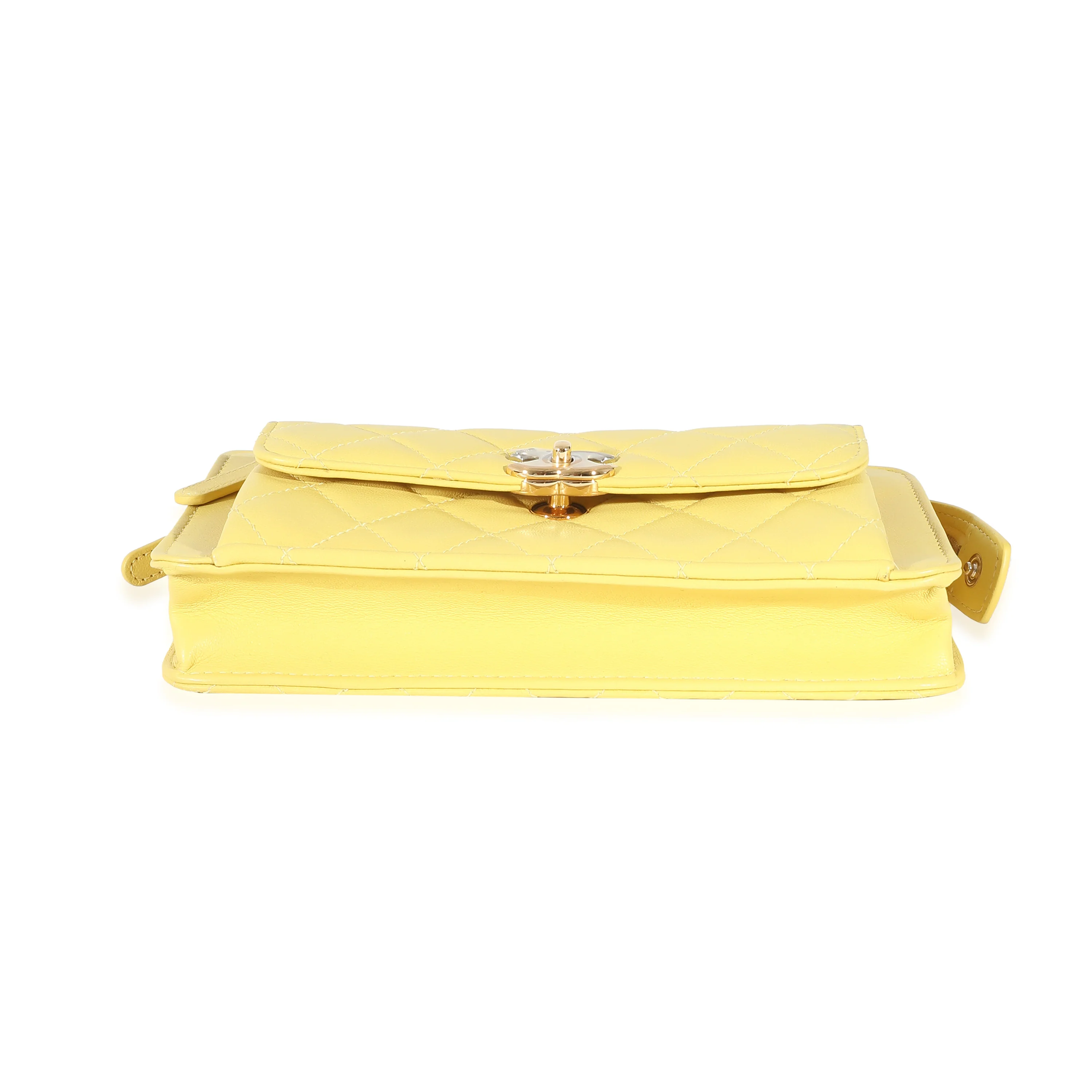 Yellow Lambskin Quilted Front Pocket Wristlet - Image 6