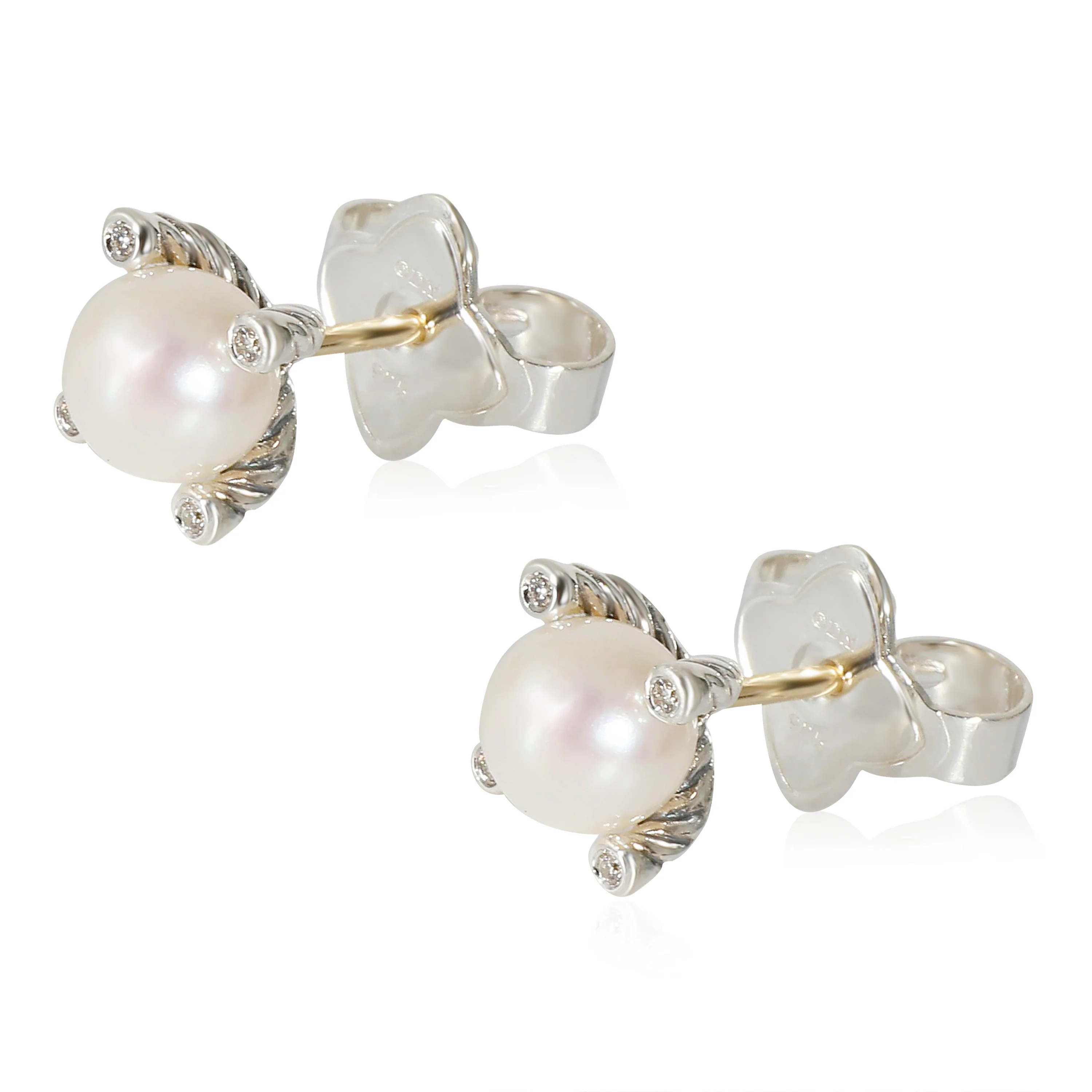 David Yurman Cable Collection Pearl Earrings in Sterling Silver 0.03 CTW - Image 2