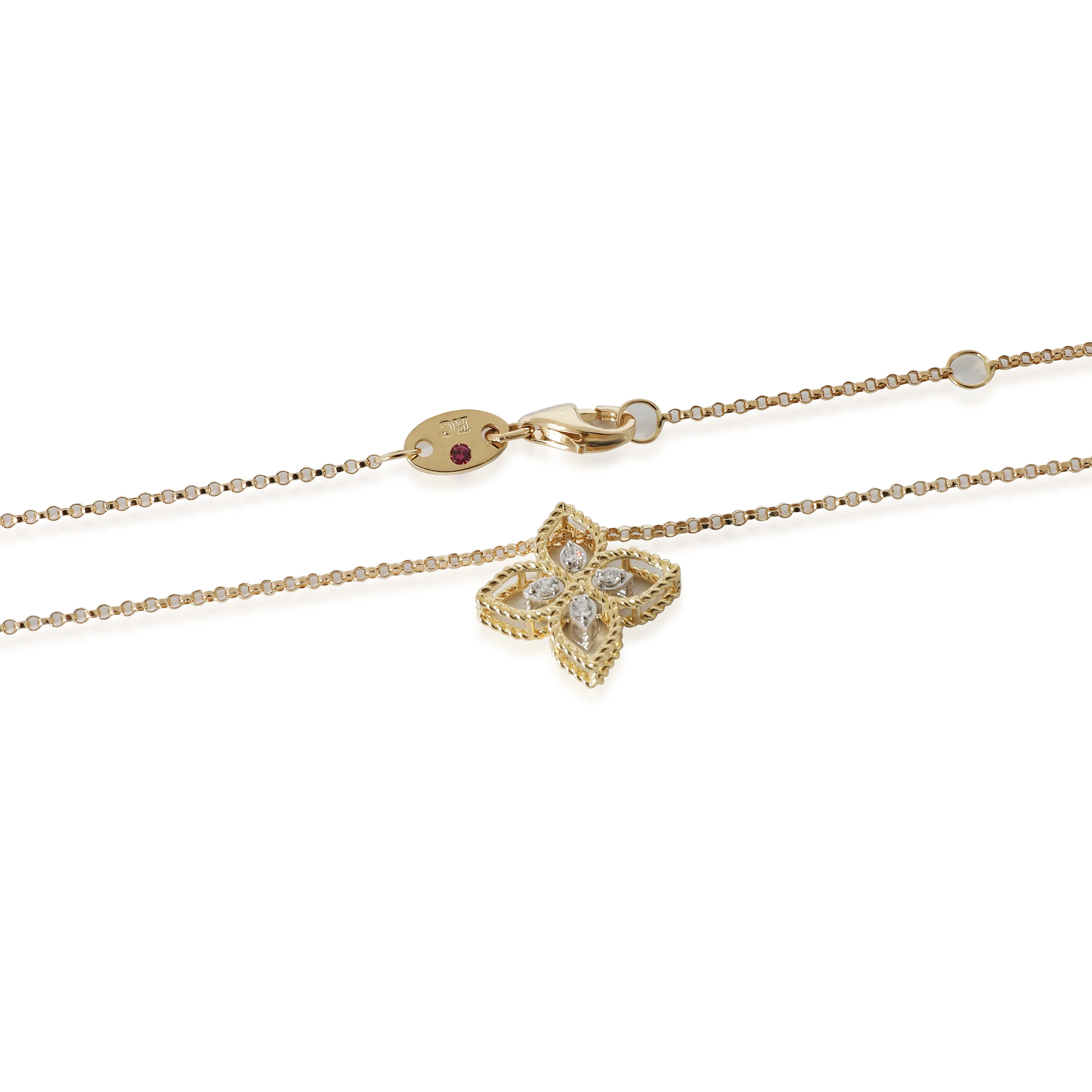 Roberto Coin Princess Flower Small Necklace in 18KT Yellow Gold 0.04 CTW - Image 3