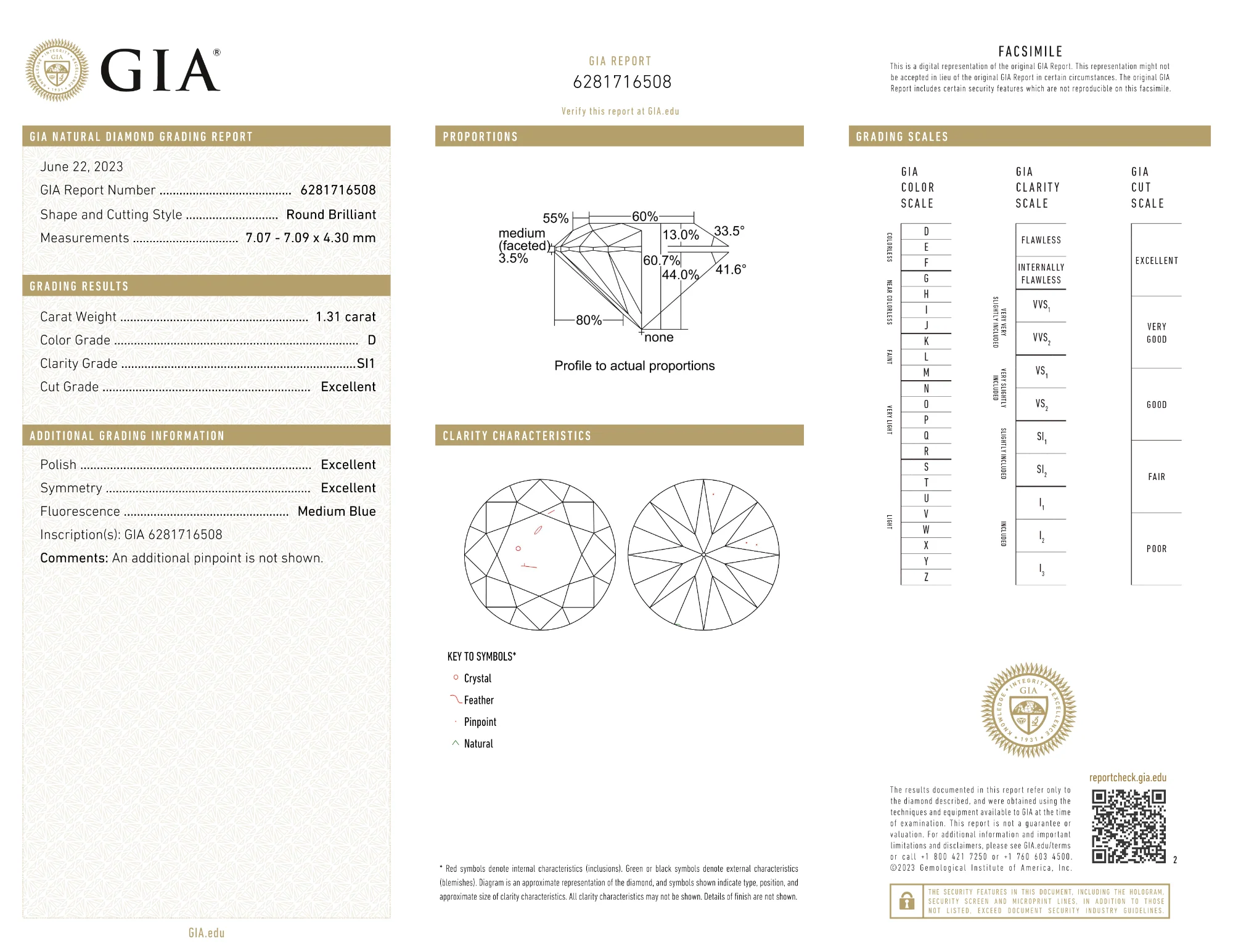 GIA Certified 1.31 Ct Round cut D SI1 Loose Diamond - Image 2