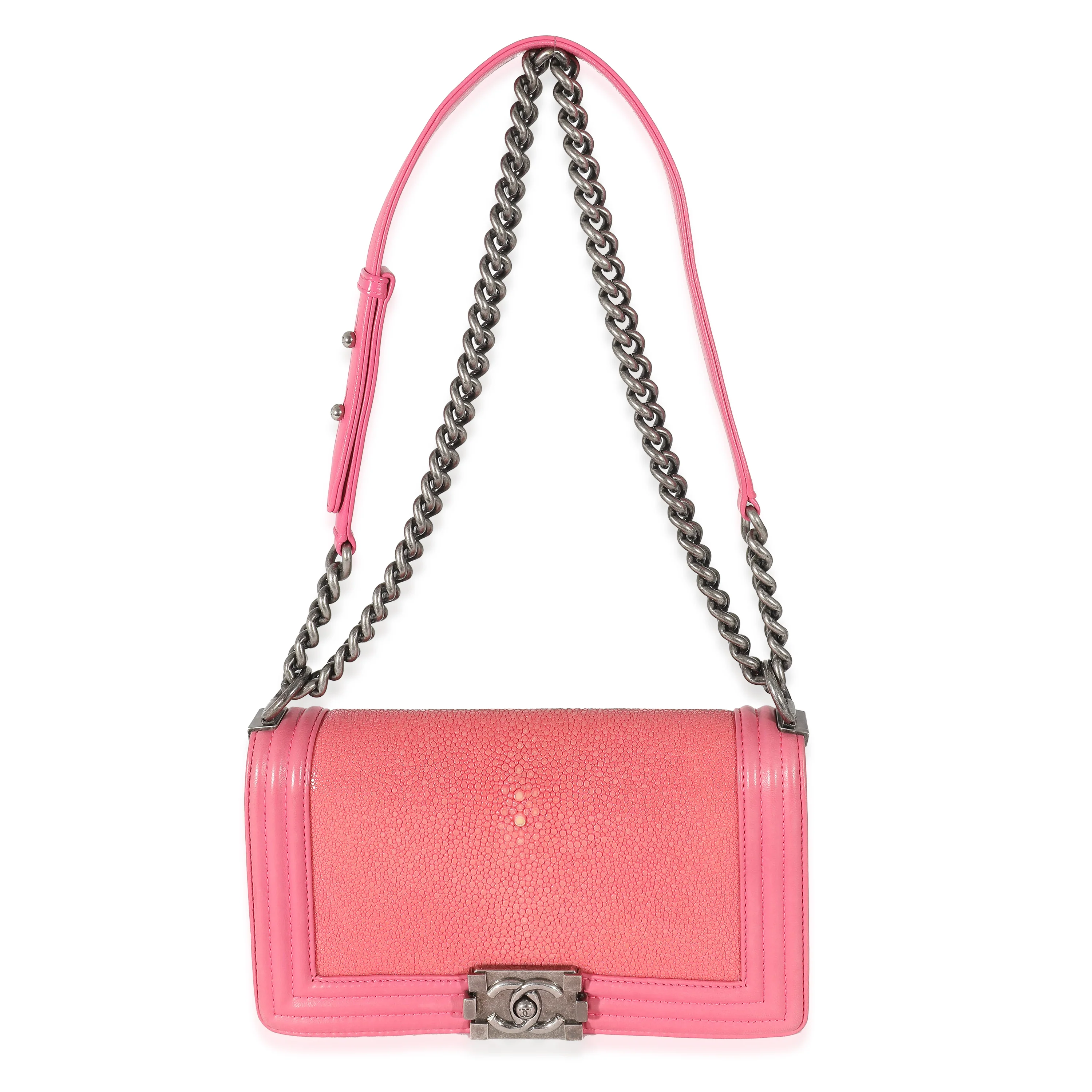 Chanel Pink Lambskin Galuchat Stingray Medium Boy Bag - Image 8