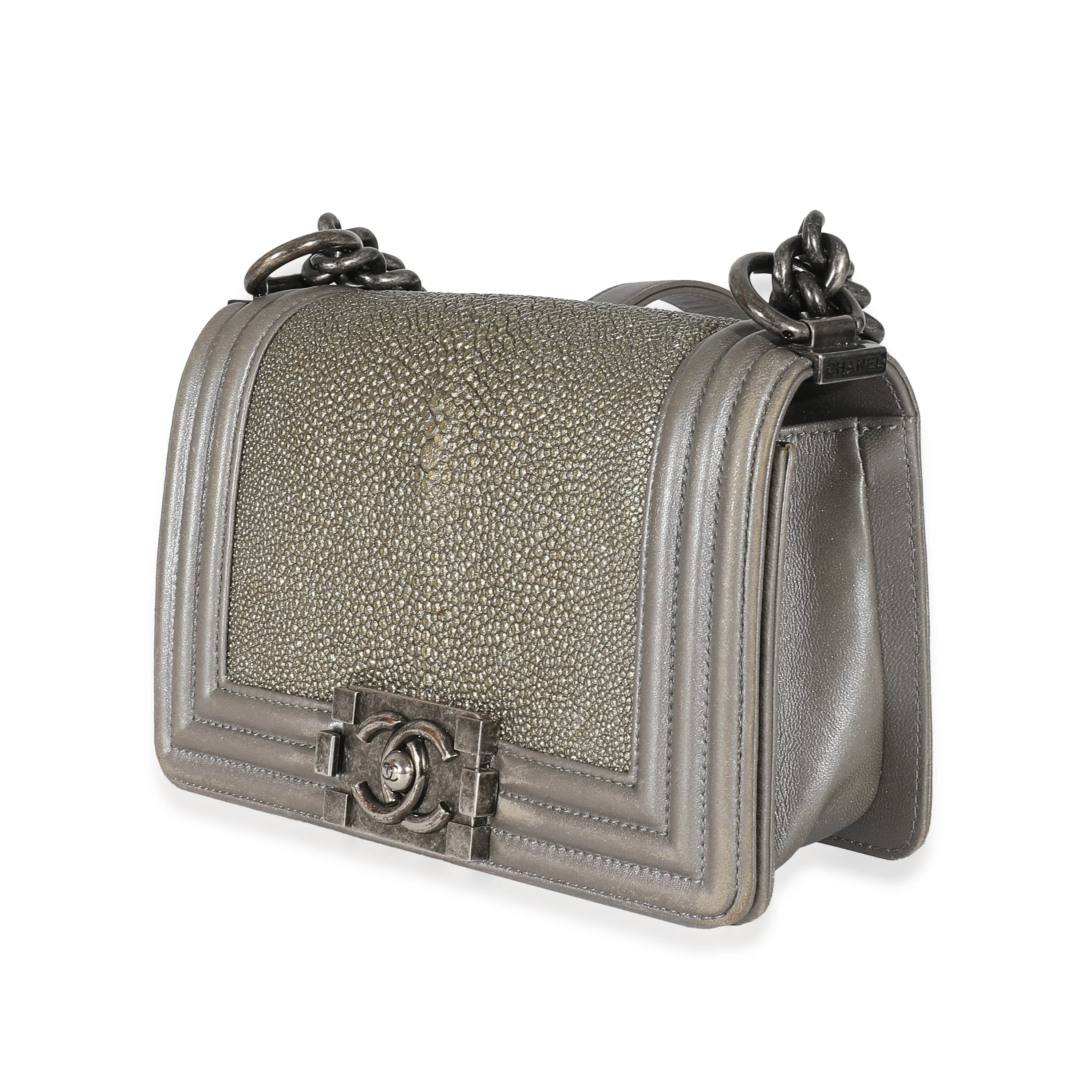 Grey Lambskin Galuchat Stingray Small Boy Bag - Image 2