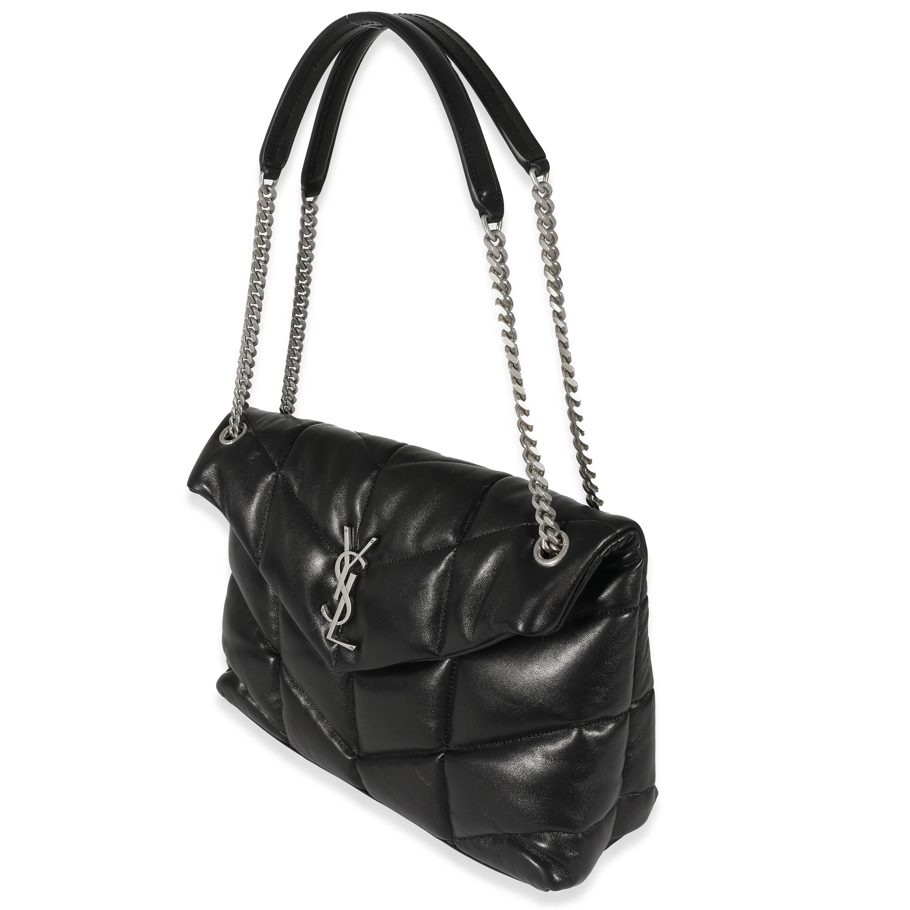 Saint Laurent Black Quilted Lambskin Medium Loulou Puffer Chain Bag - Image 2