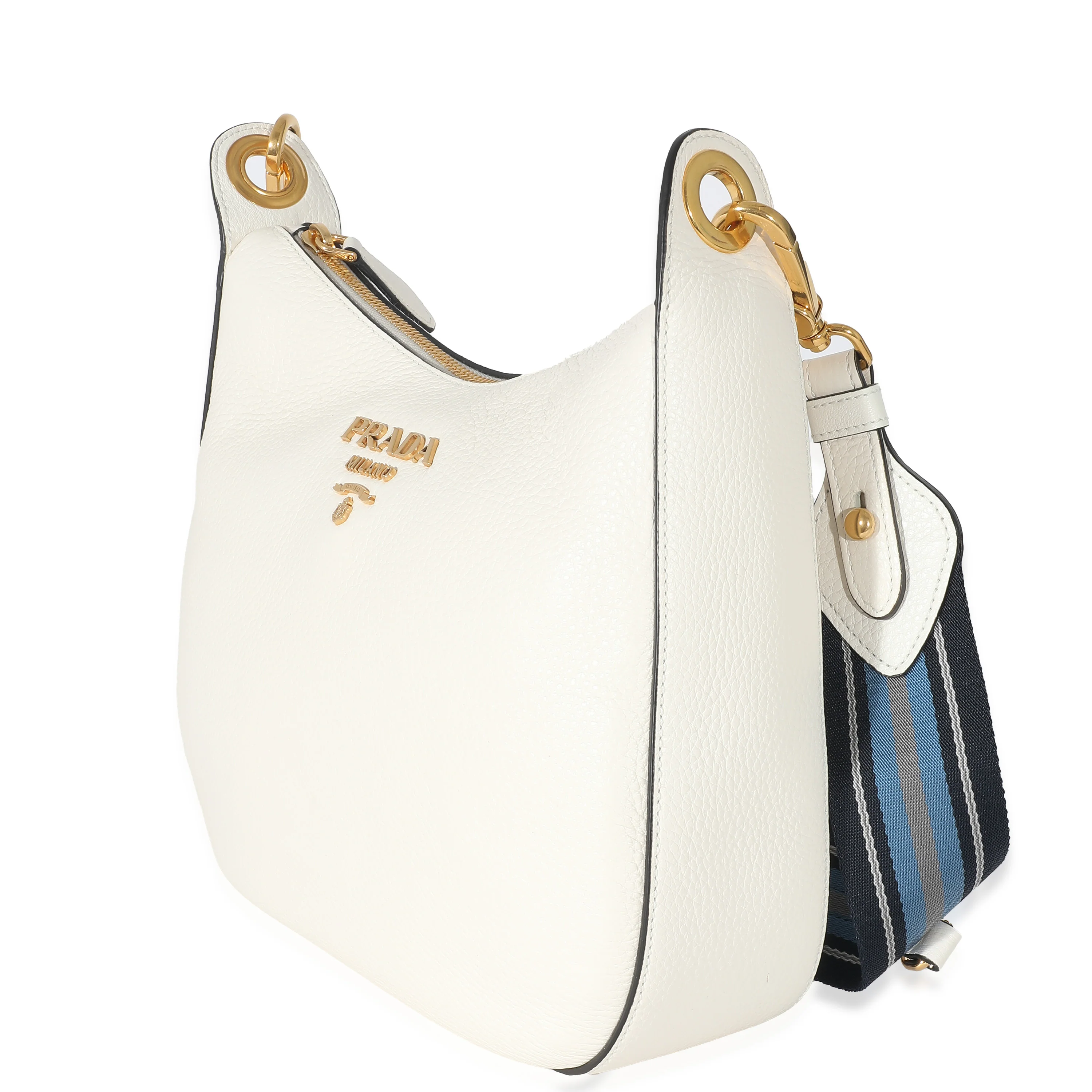 Prada White Vitello Daino Web Crossbody - Image 2
