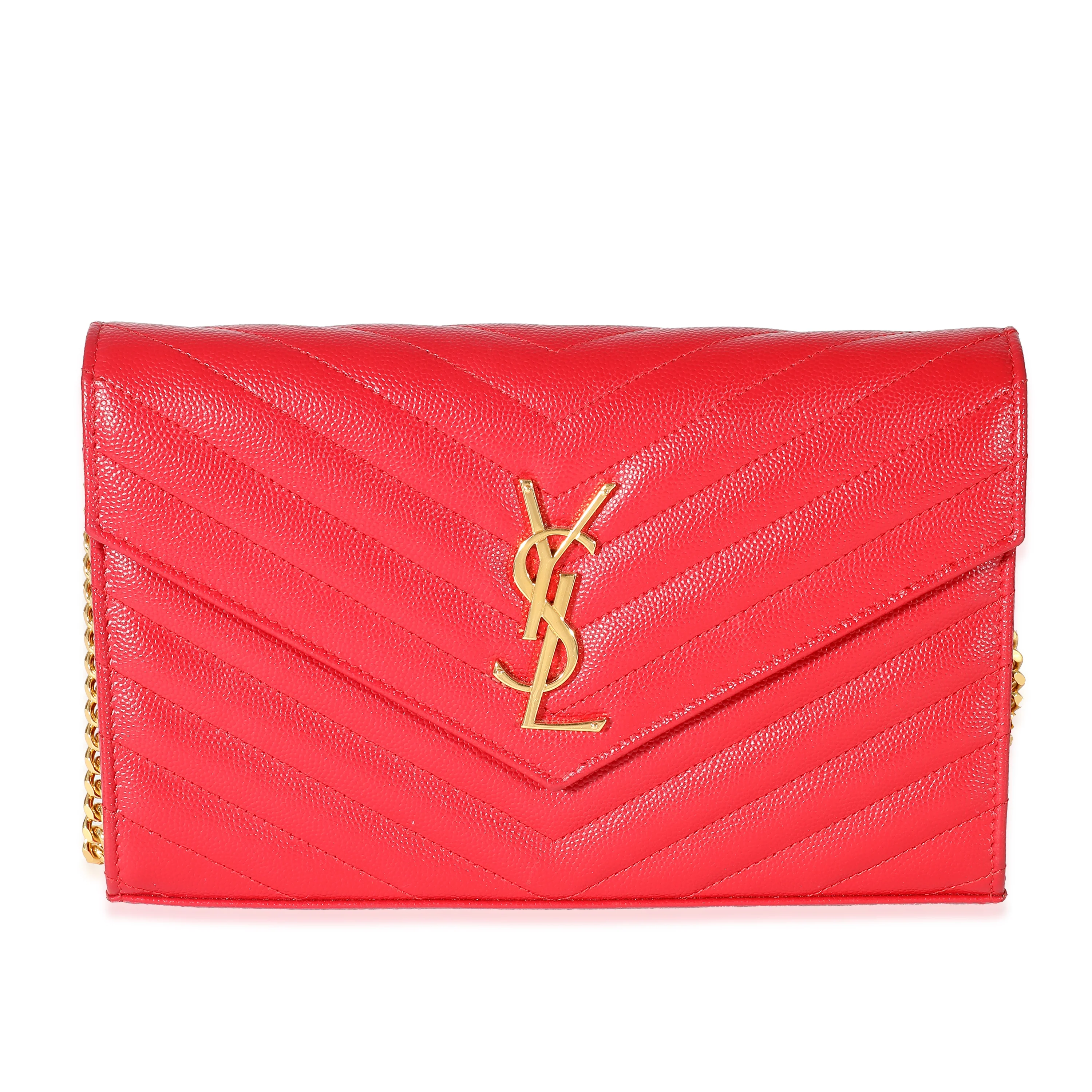 Saint Laurent Red Grain De Poudre Cassandre Chain Wallet