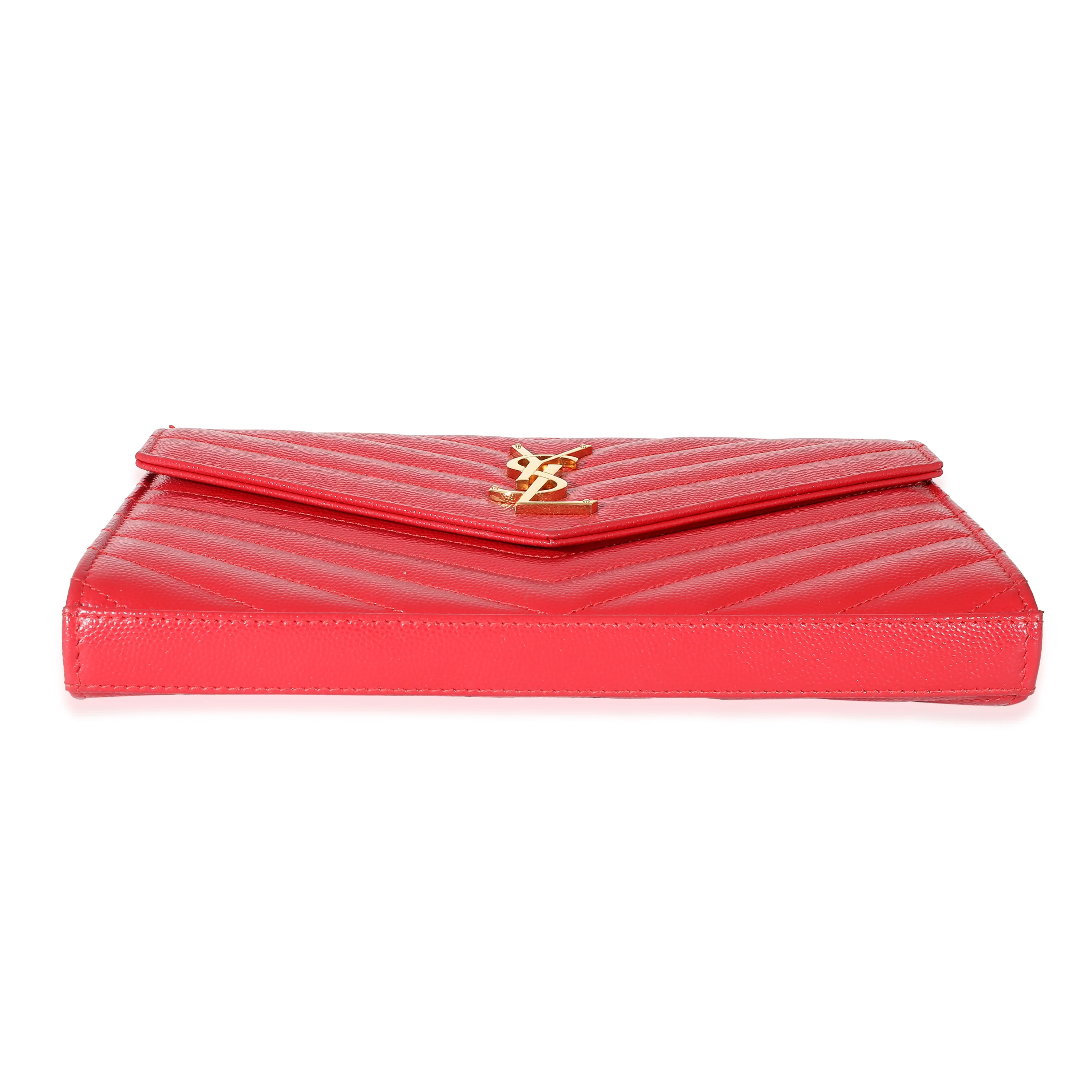 Saint Laurent Red Grain De Poudre Cassandre Chain Wallet - Image 5
