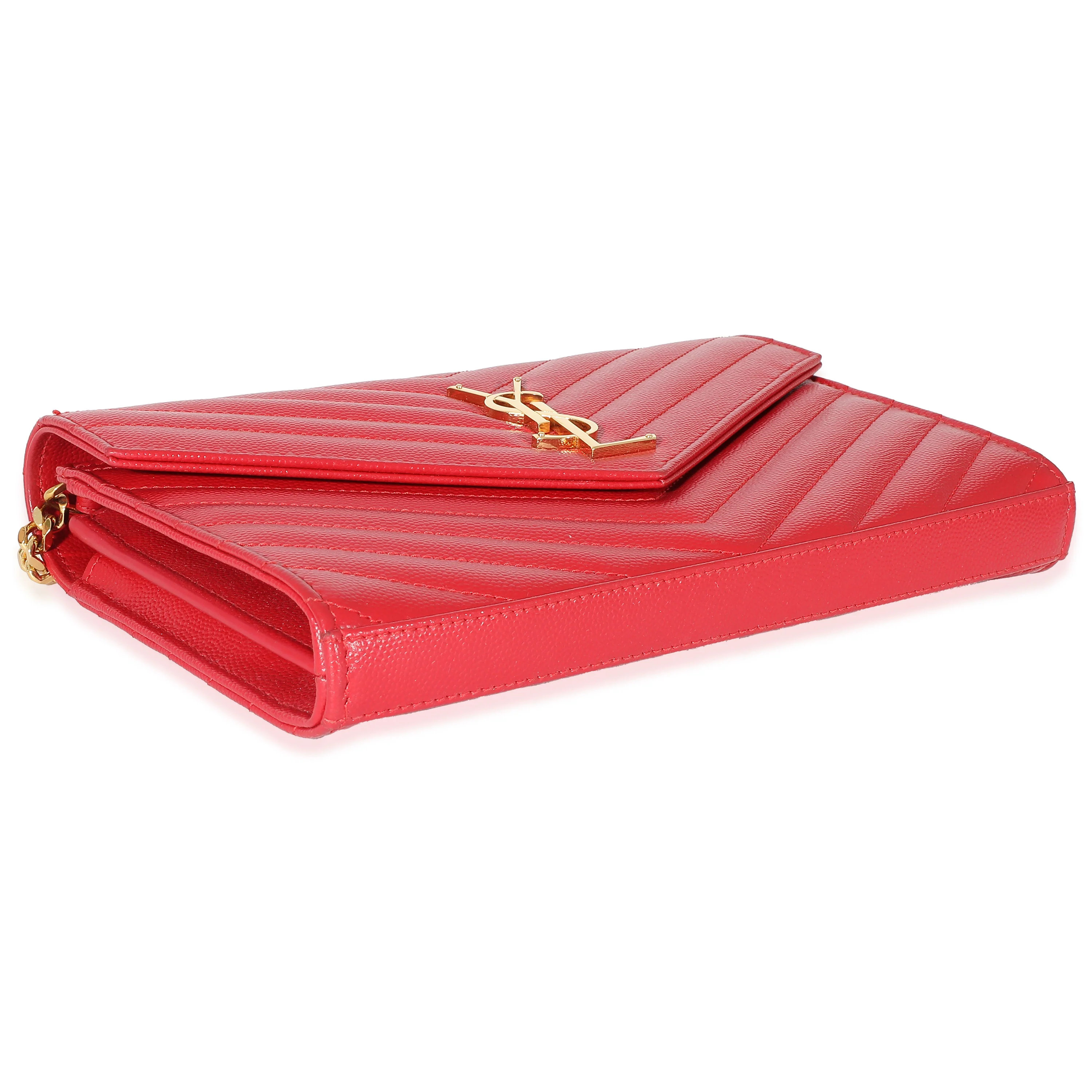 Saint Laurent Red Grain De Poudre Cassandre Chain Wallet - Image 6