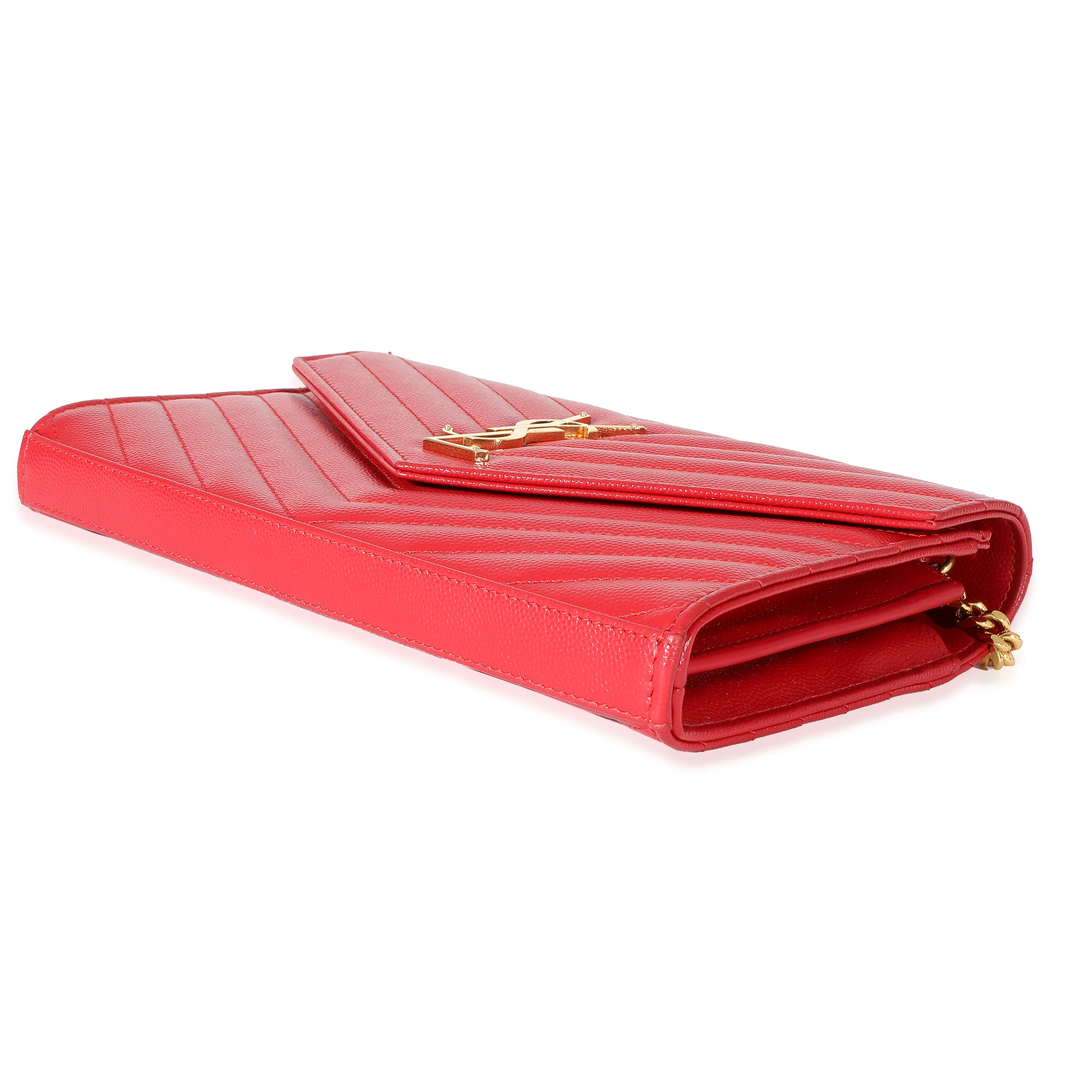 Saint Laurent Red Grain De Poudre Cassandre Chain Wallet - Image 7