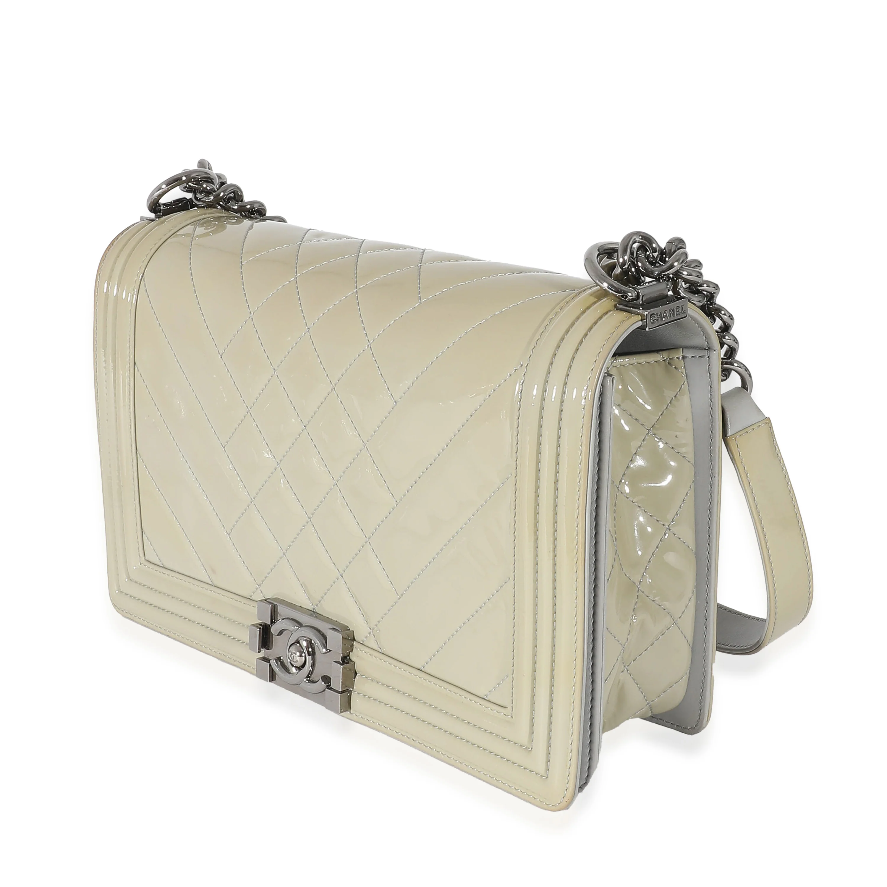 14P Grey Patent Mix Quilted New Medium Boy Bag - Image 2
