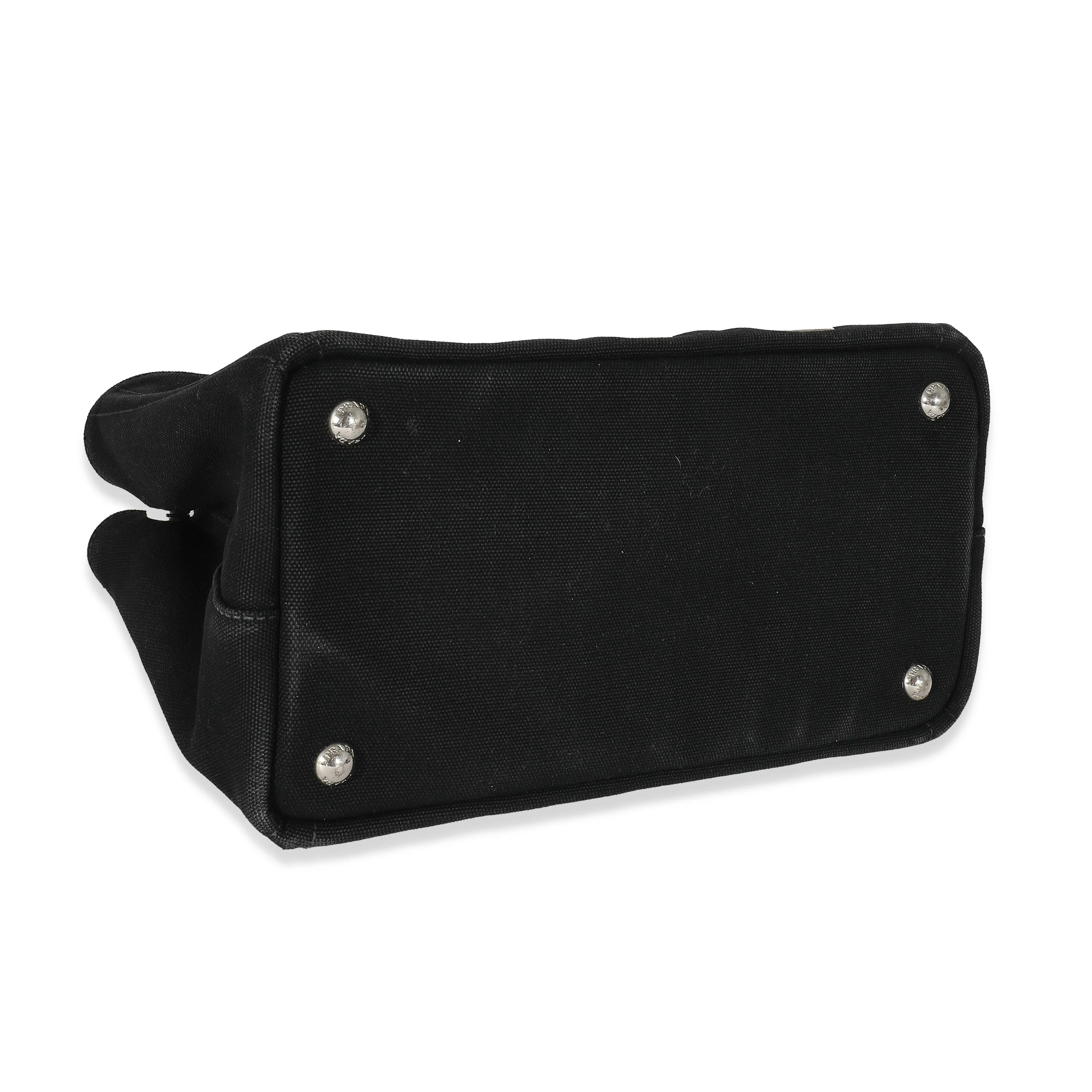 Prada Black Canvas Small Grommet Canapa Tote - Image 5