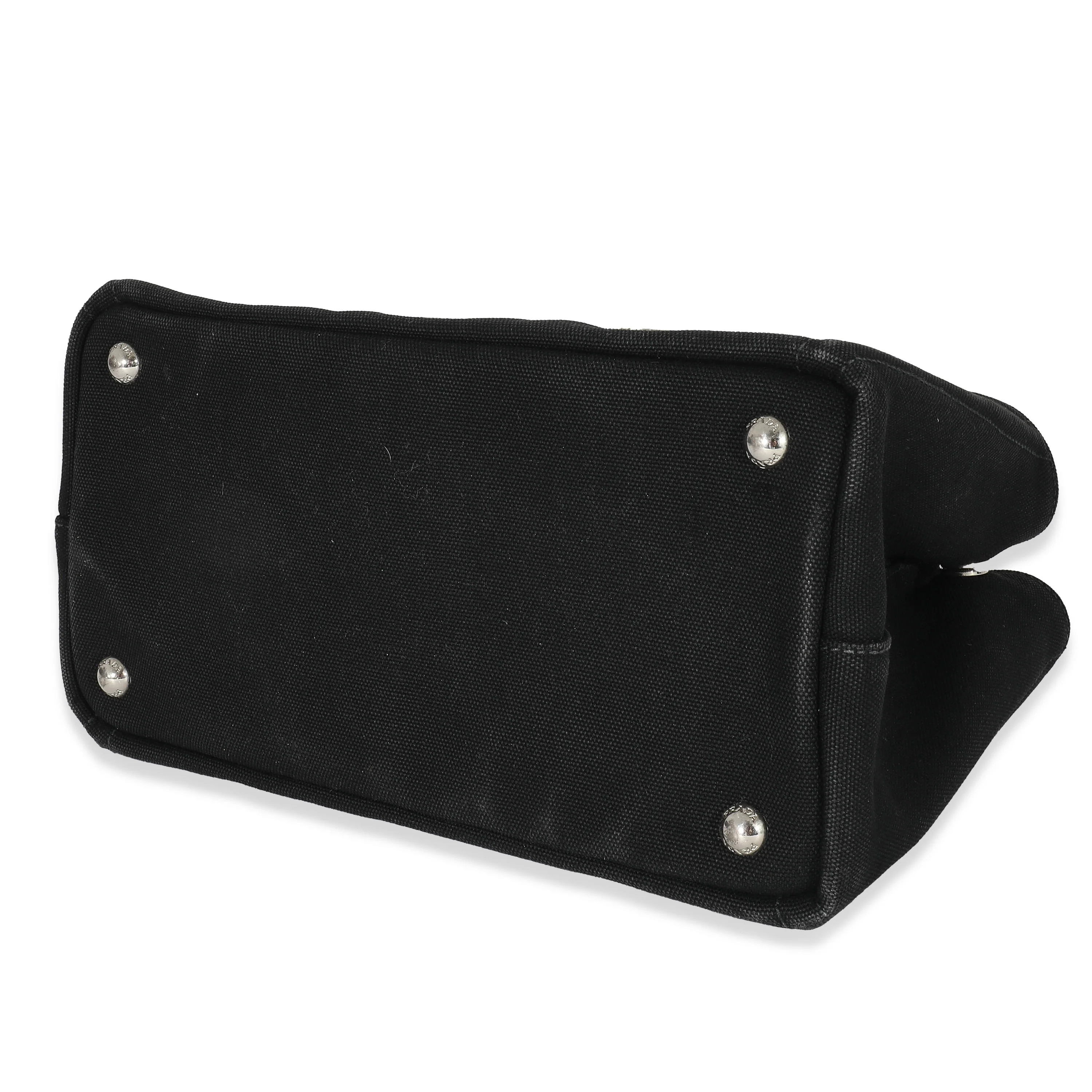 Prada Black Canvas Small Grommet Canapa Tote - Image 6