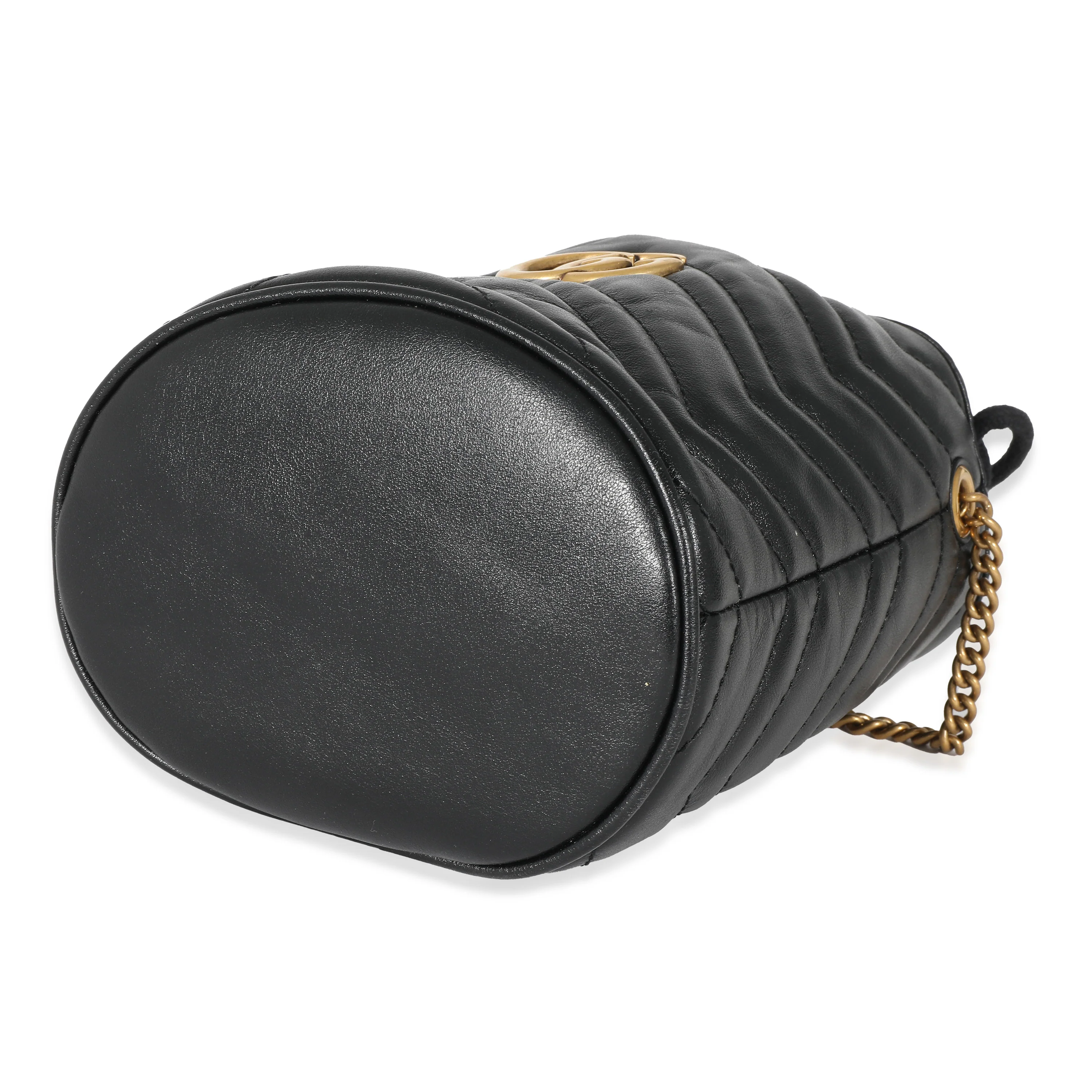 Gucci Black Matelassé Leather GG Marmont Mini Bucket Bag - Image 6