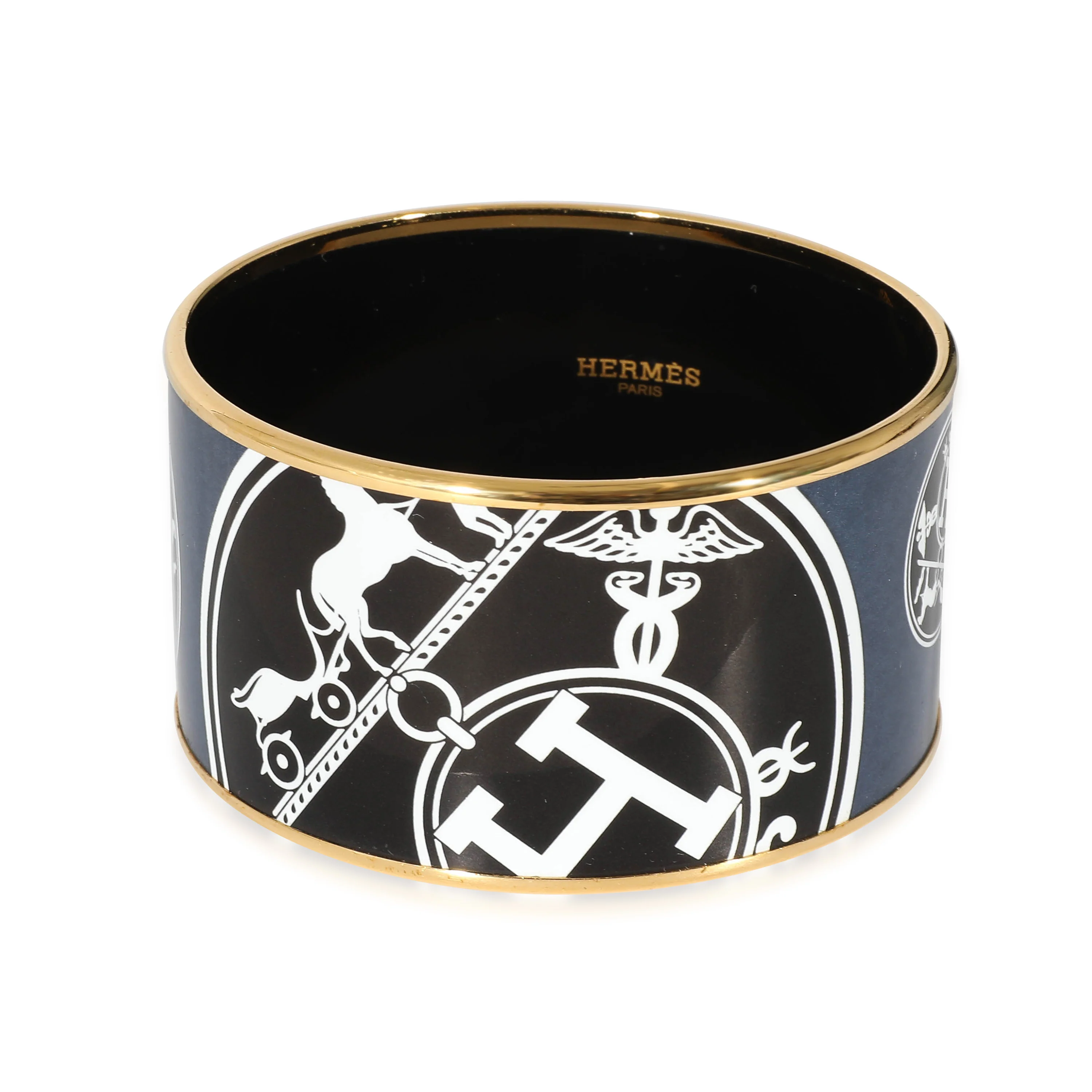 Hermès Confettis dEx Libris Gold Plated Extra Wide Enamel Bracelet (62MM)