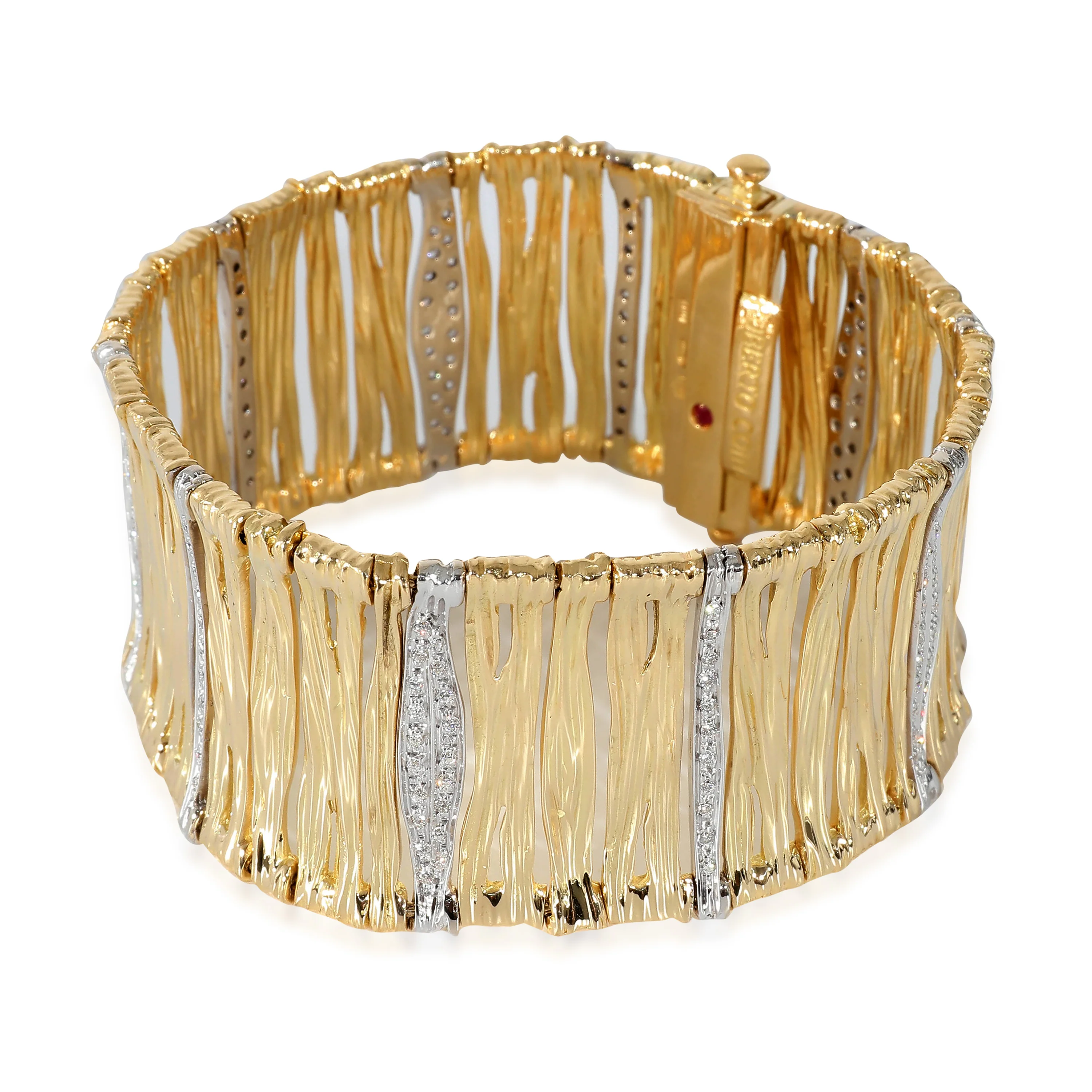 Roberto Coin Elephant Skin Diamond Bracelet in 18k White/Yellow Gold 0.73 CTW - Image 2