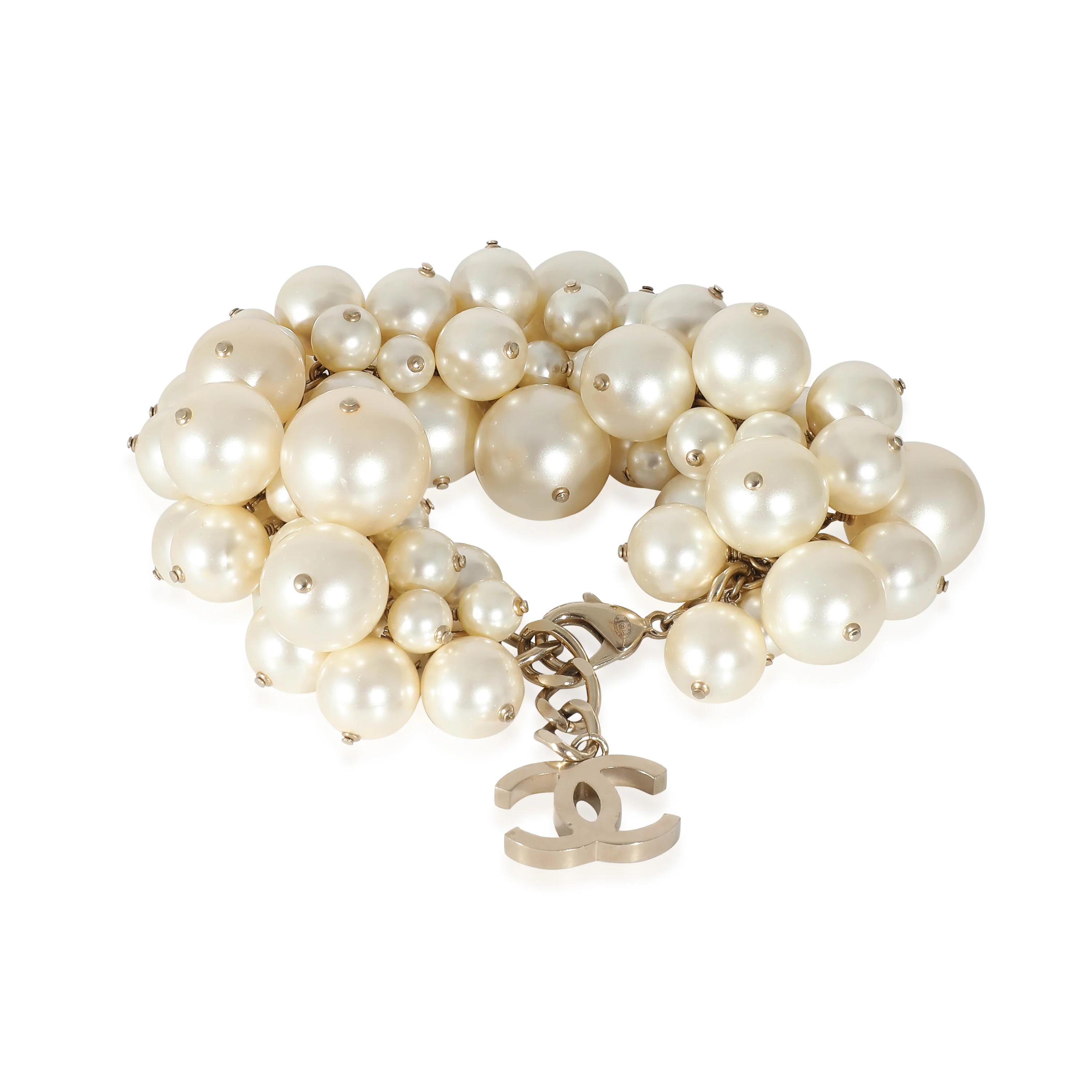 Chanel 2013 Gold Plated Large Faux Pearl Cluster Bracelet - Image 2