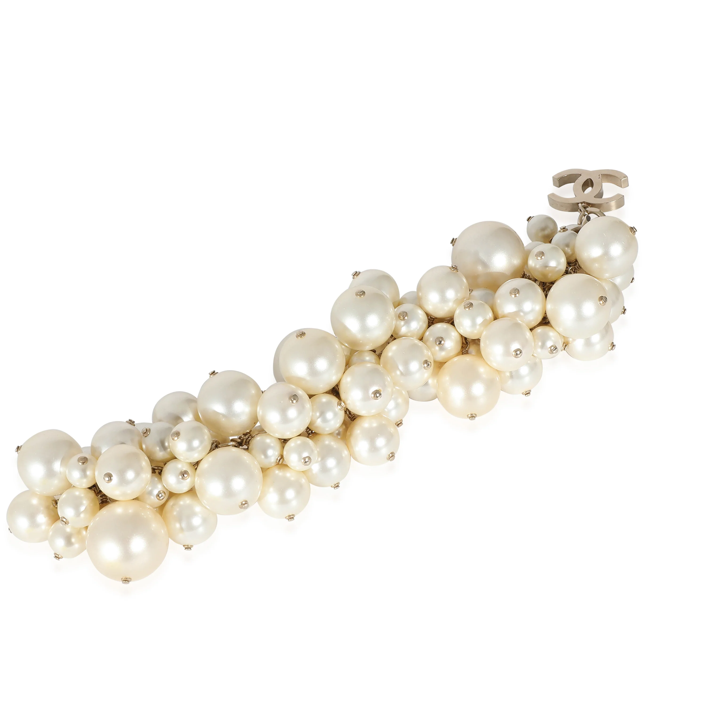 Chanel 2013 Gold Plated Large Faux Pearl Cluster Bracelet - Image 3