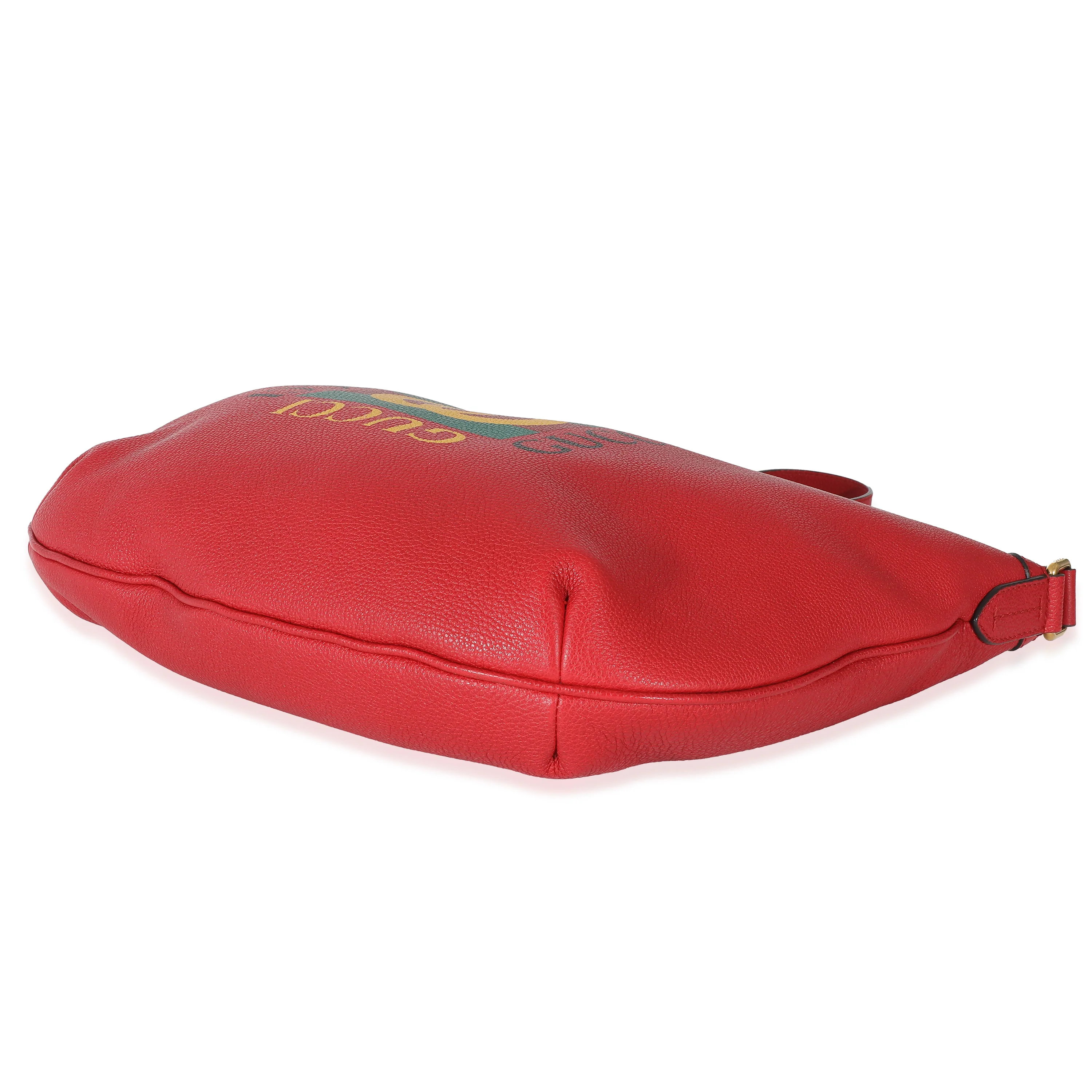 Gucci Red Grained Calfskin Logo Half Moon Hobo - Image 6