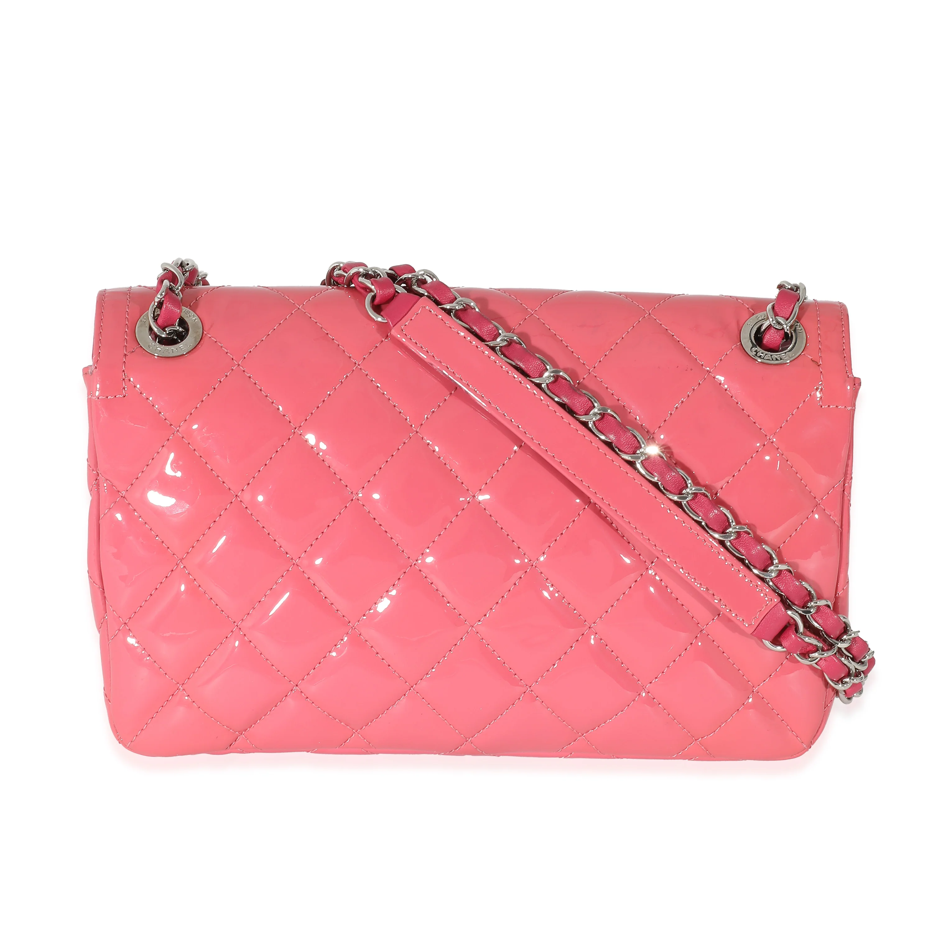 Chanel Pink Quilted Patent Leather Medium Coco Shine Flap Bag - Image 4
