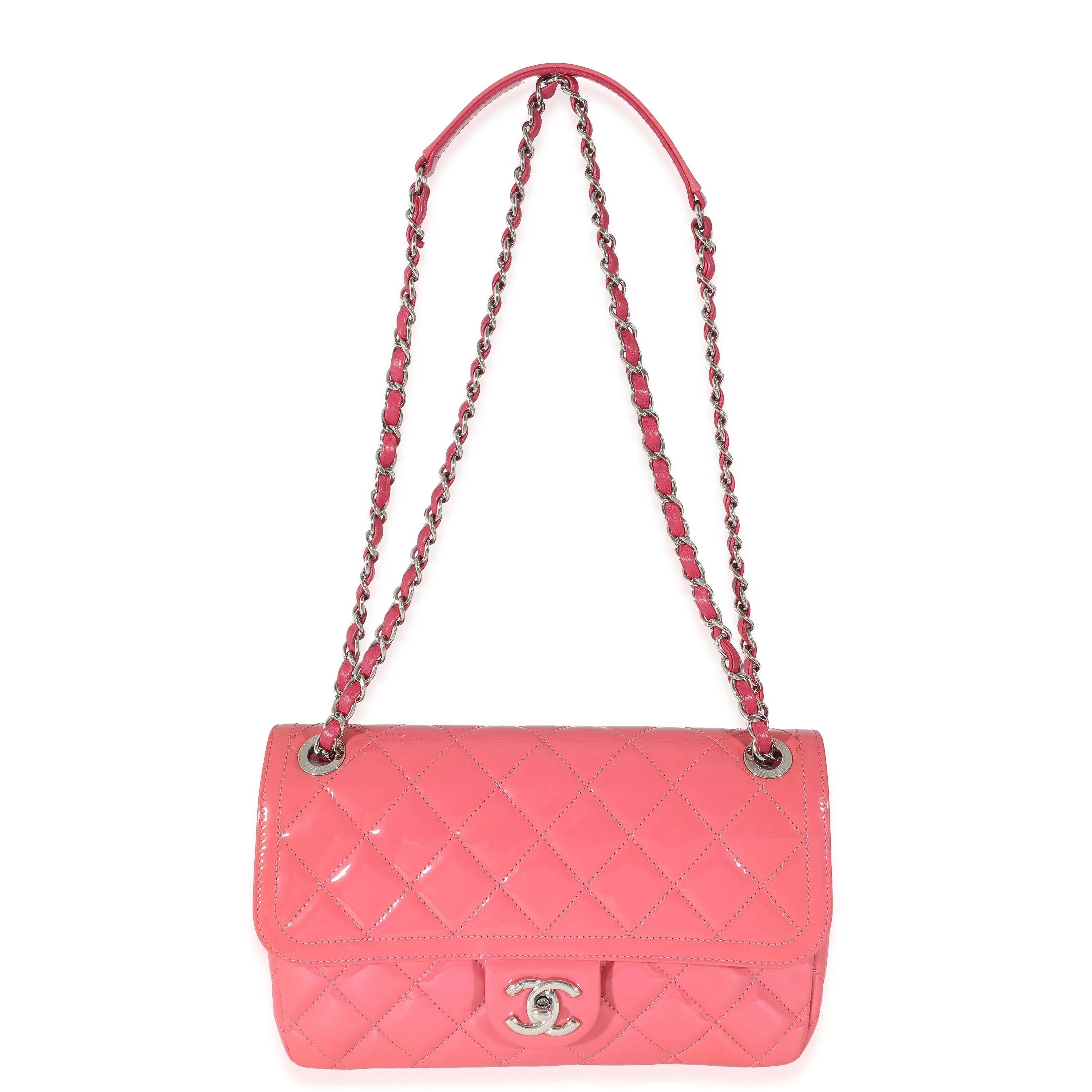 Chanel Pink Quilted Patent Leather Medium Coco Shine Flap Bag - Image 7