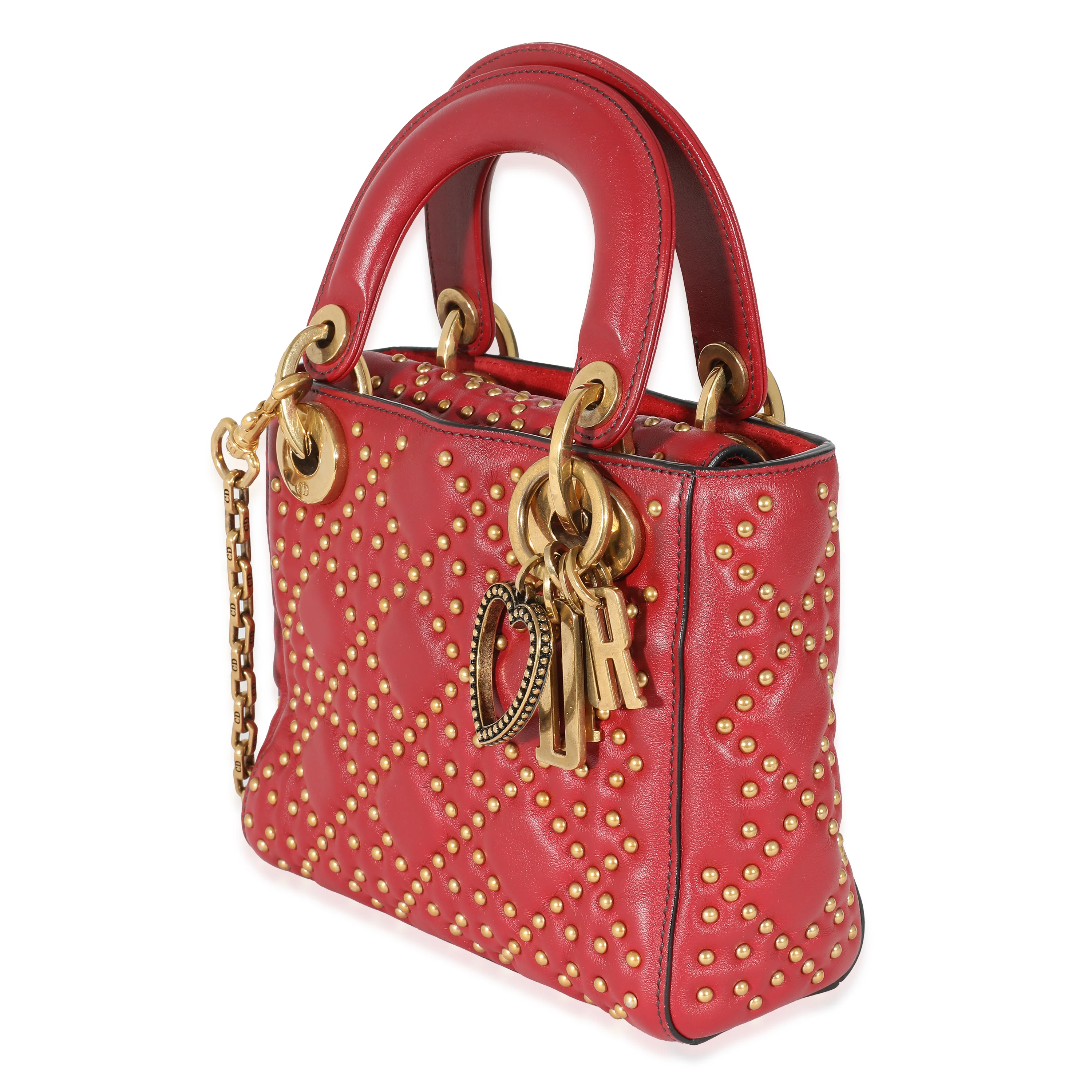 Christian Dior Red Cannage Studded Supple Leather Mini Lady Dior - Image 2