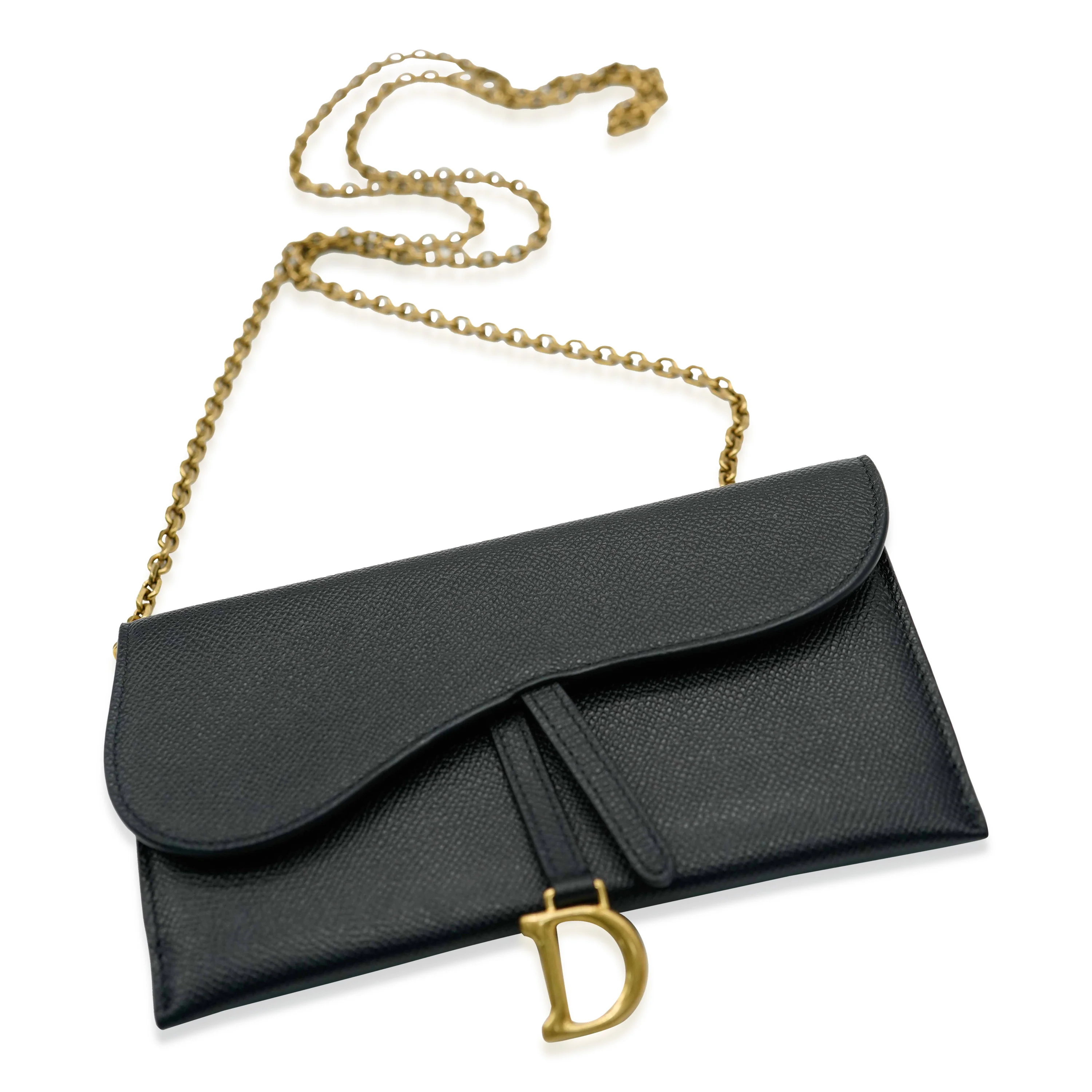 Christian Dior Black Grained Calfskin Saddle Long Chain Wallet - Image 7