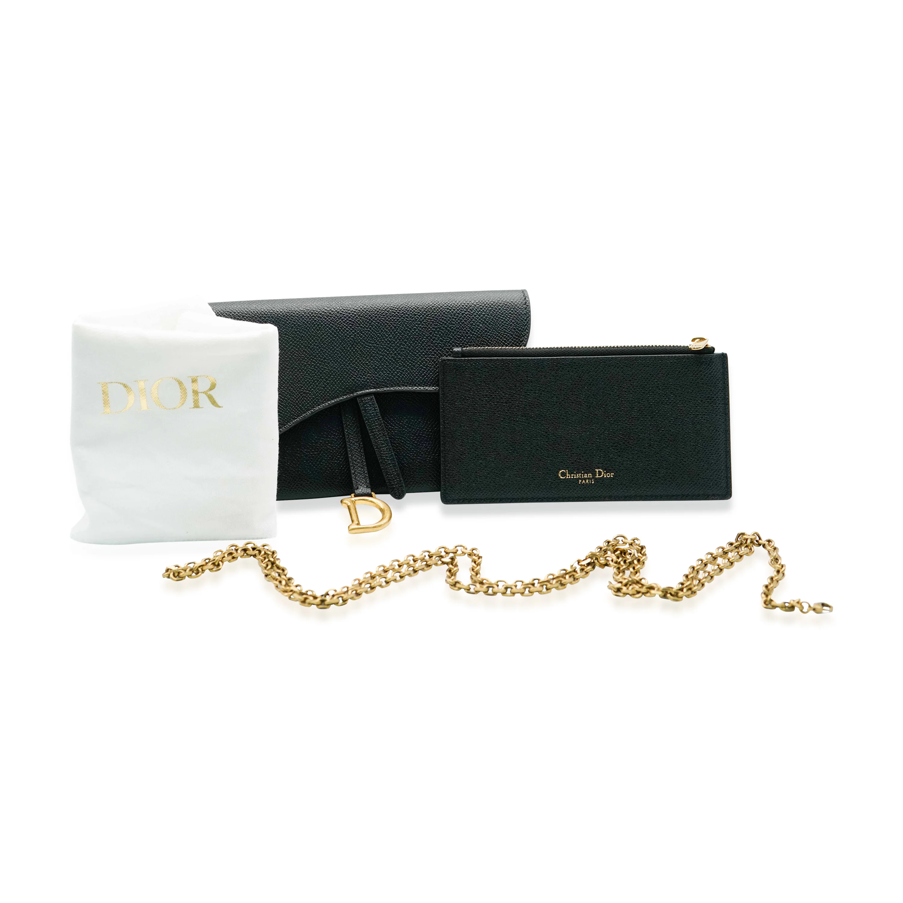 Christian Dior Black Grained Calfskin Saddle Long Chain Wallet - Image 8