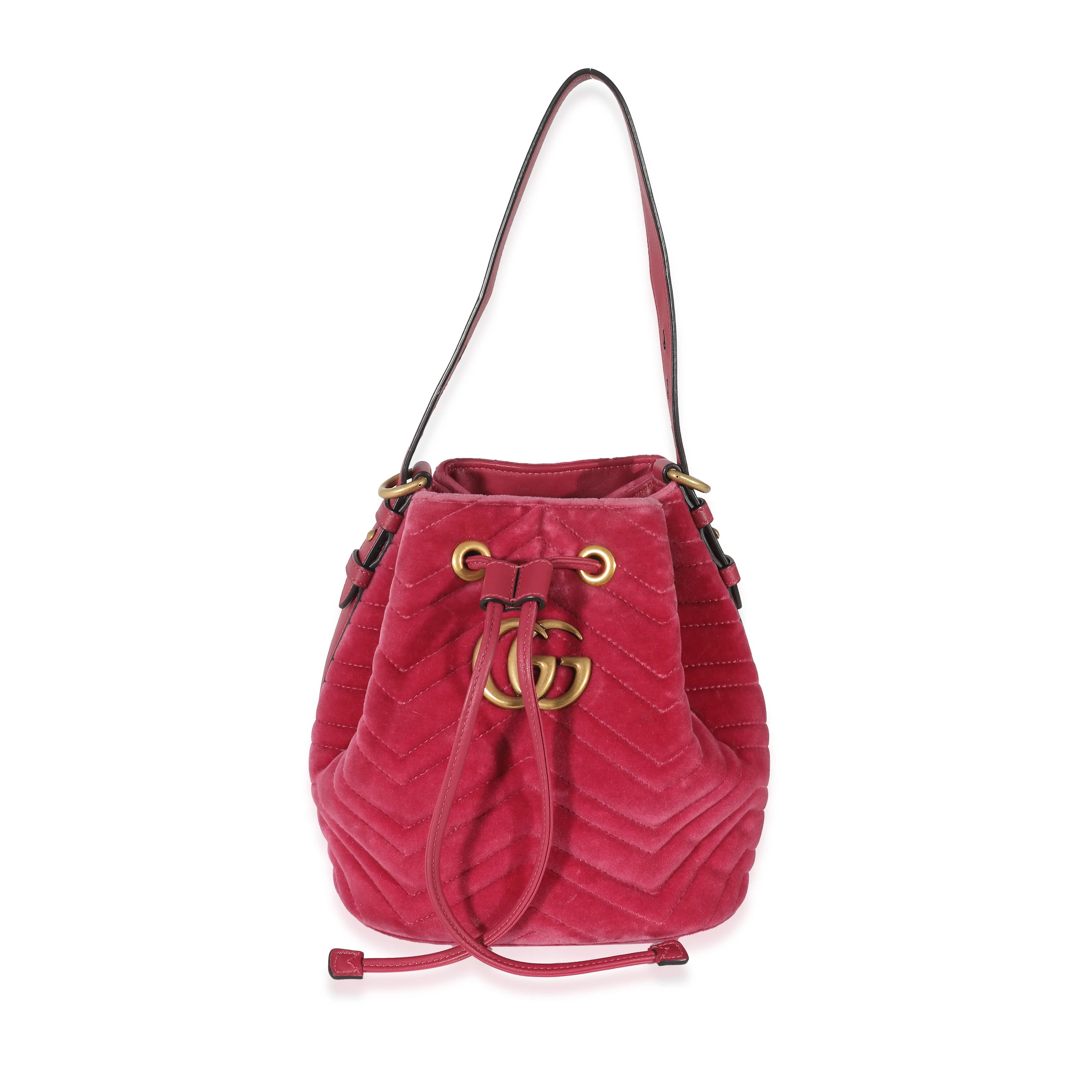 Pink Velvet Matelassé GG Marmont Bucket Bag