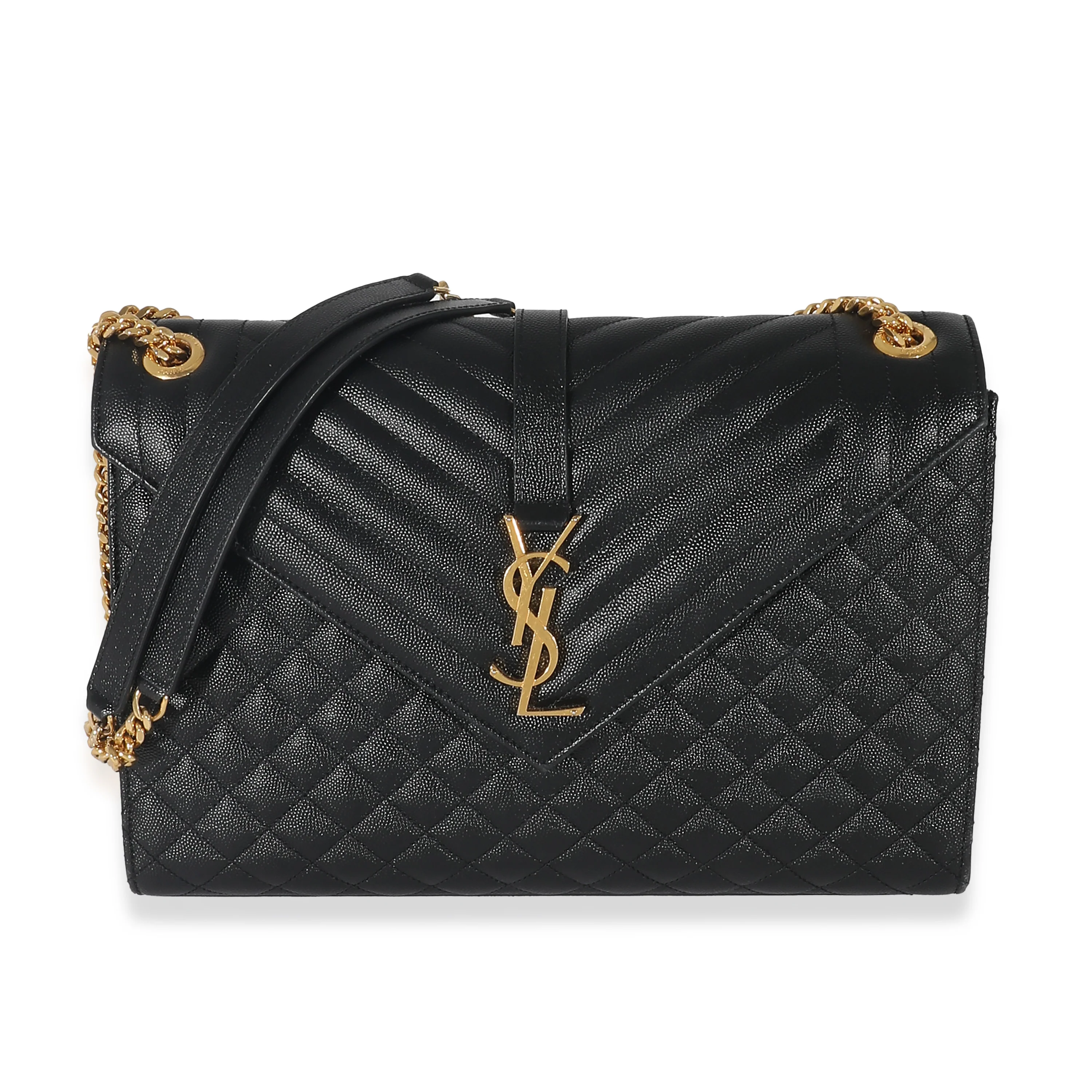 Saint Laurent Black Grain De Poudre Mix Matelassé Large Envelope Flap Bag