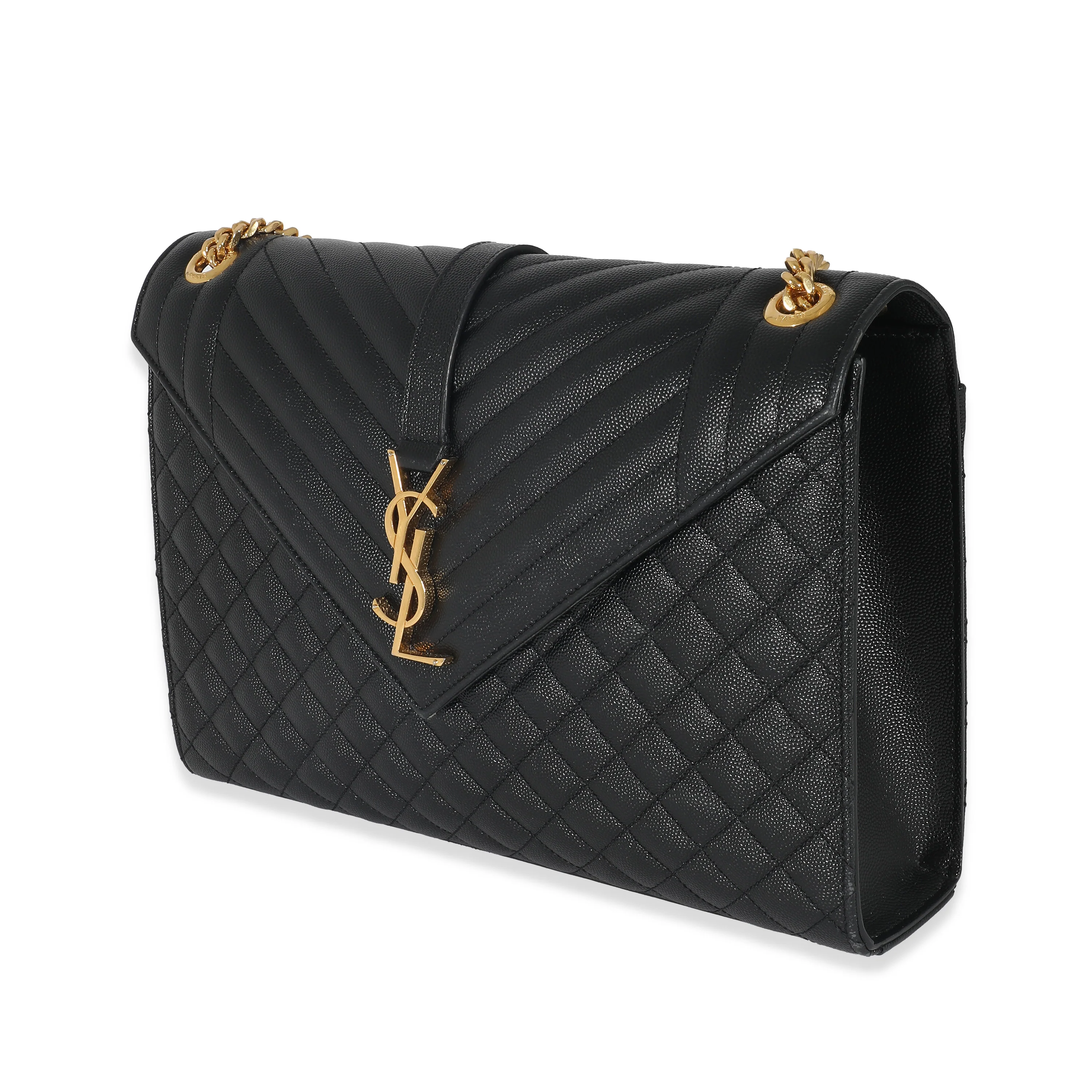 Saint Laurent Black Grain De Poudre Mix Matelassé Large Envelope Flap Bag - Image 2