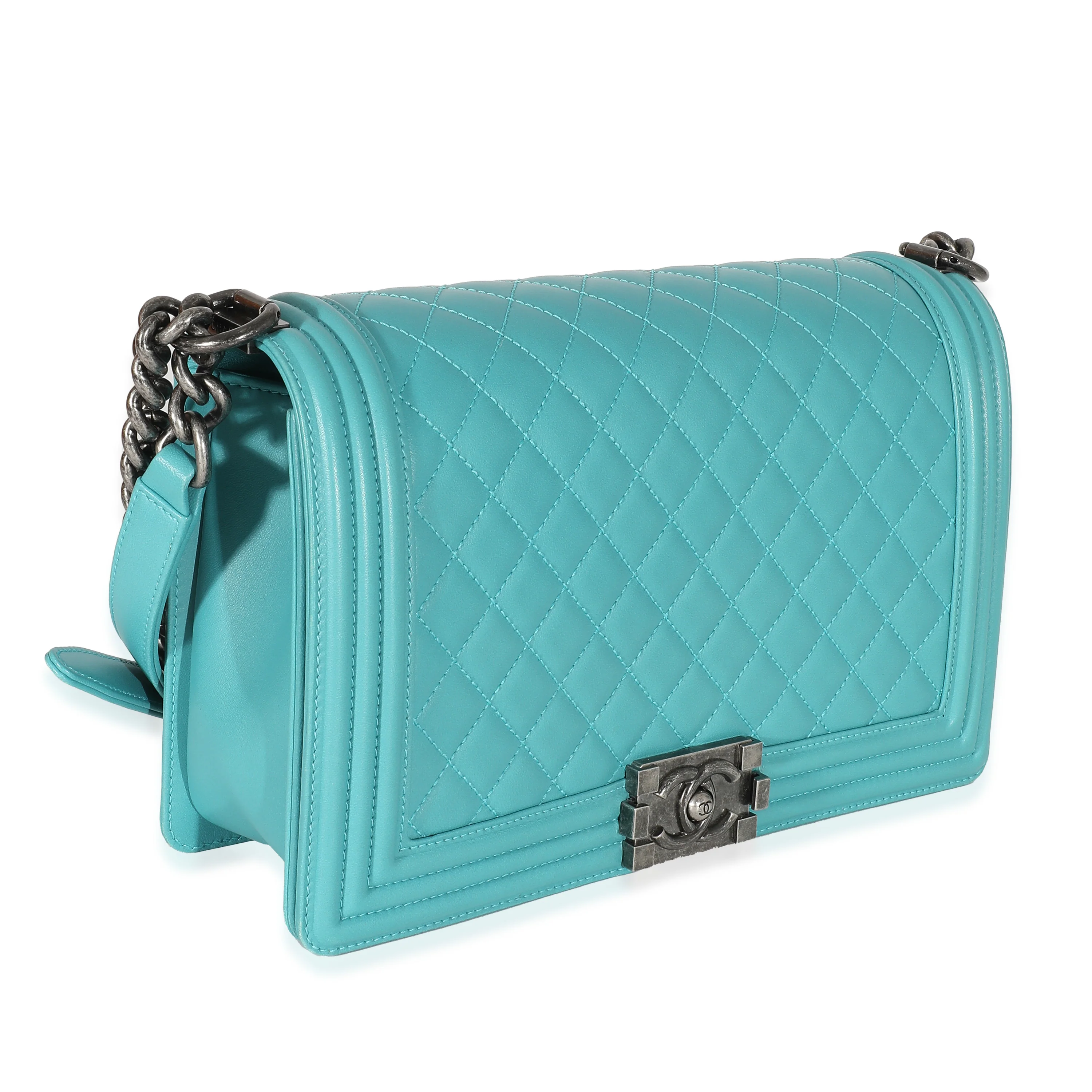 Aqua Quilted Lambskin New Medium Boy Bag - Image 3