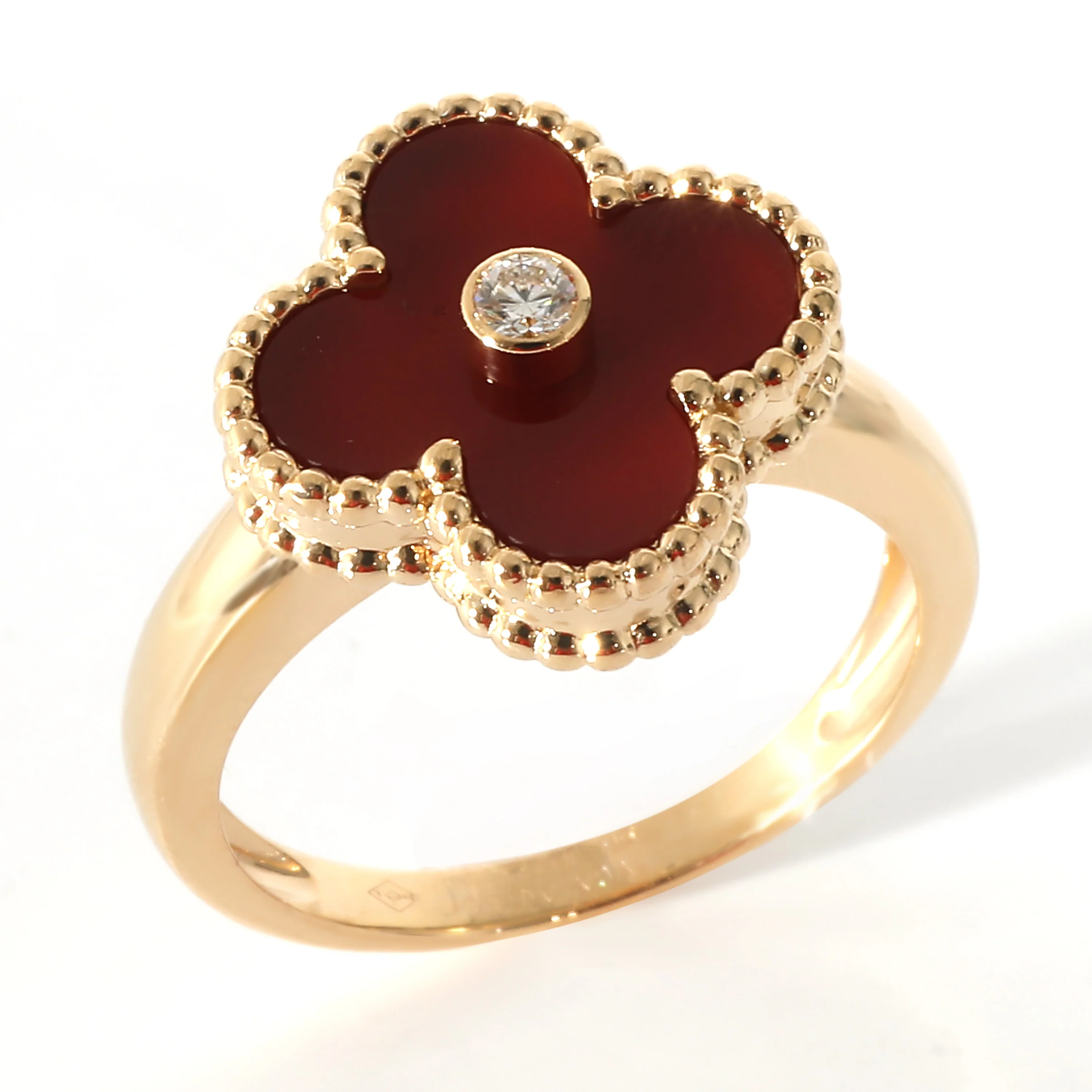 Van Cleef & Arpels Alhambra Carnelian Diamond Ring in 18K Yellow Gold 0.06 CTW - Image 3