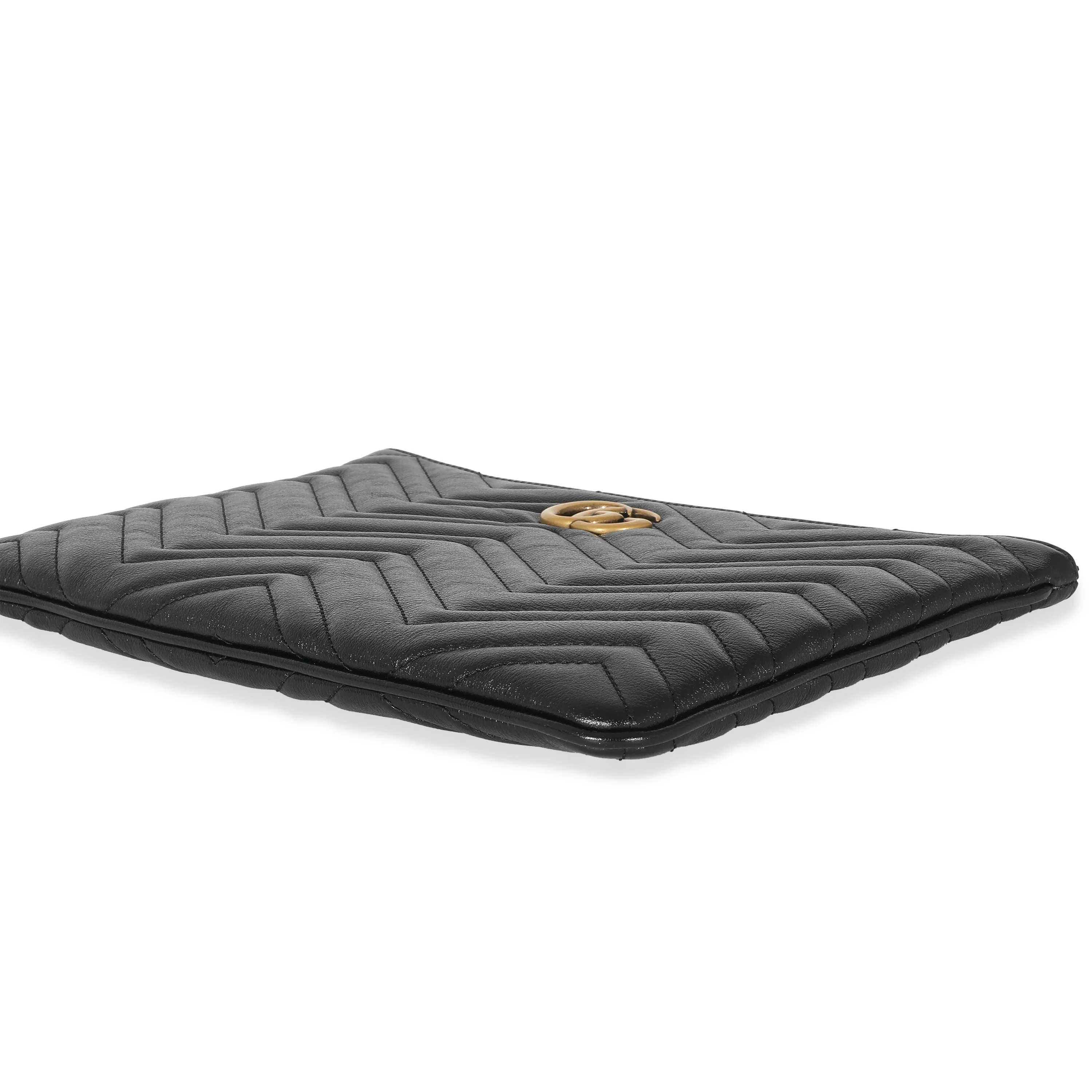 Gucci Black Calfskin Matelassé GG Marmont Zip Pouch - Image 7
