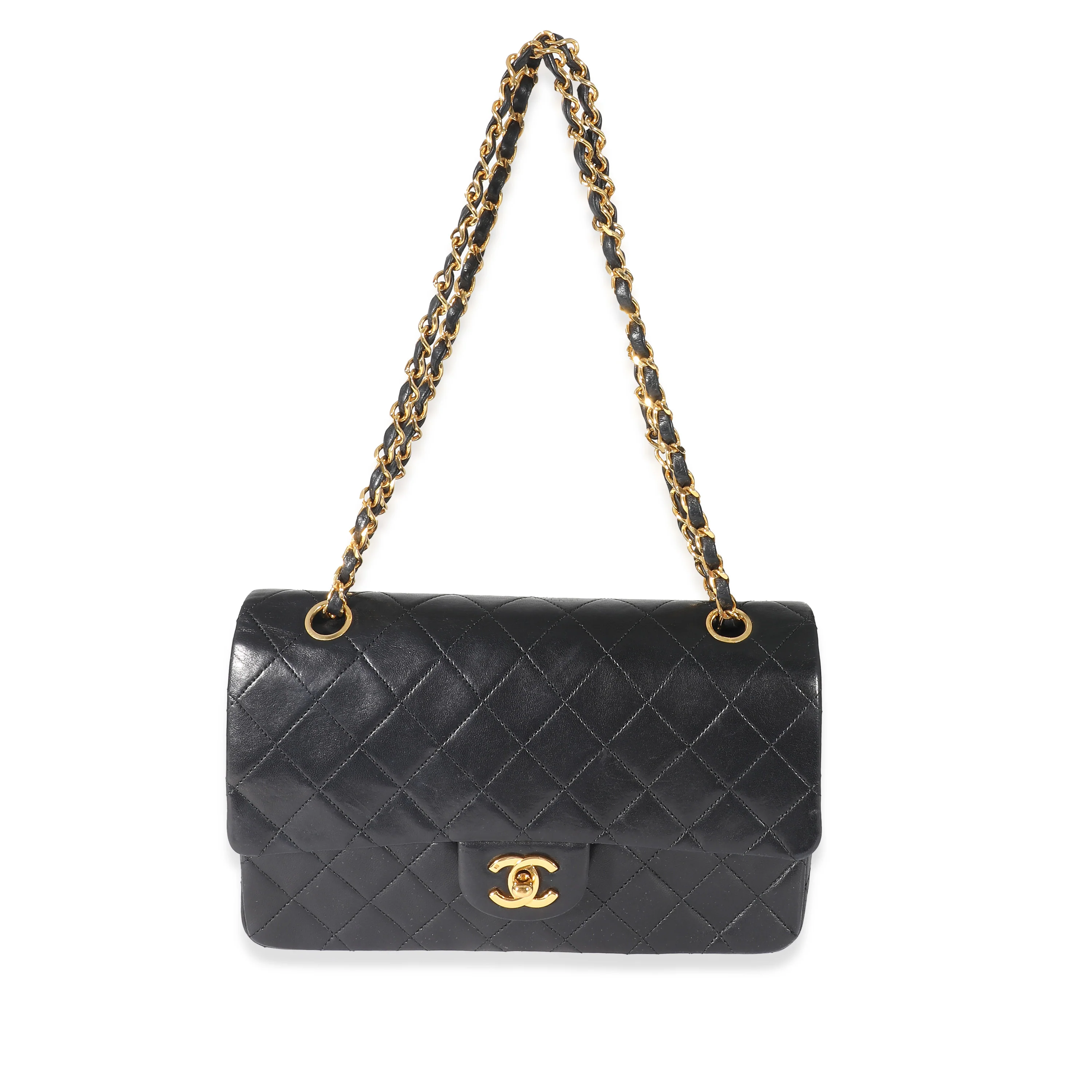Chanel Vintage Navy Quilted Lambskin Medium Classic Flap Bag - Image 4