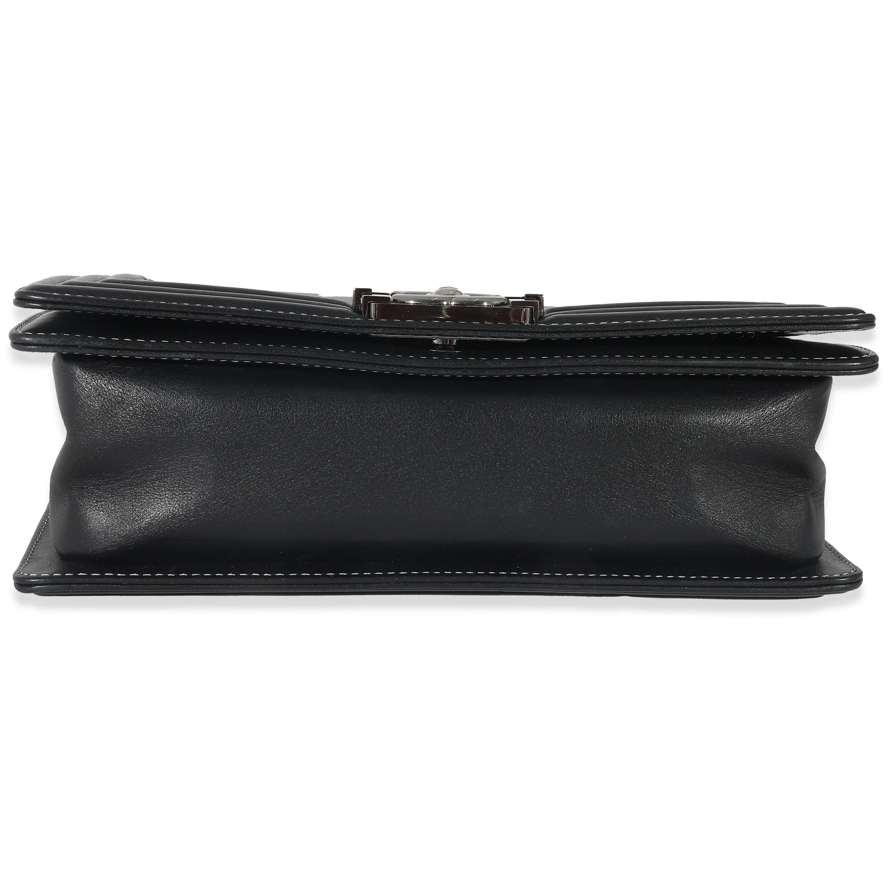 Chanel Black & Metallic Silver Leather Medium Boy Bag - Image 5