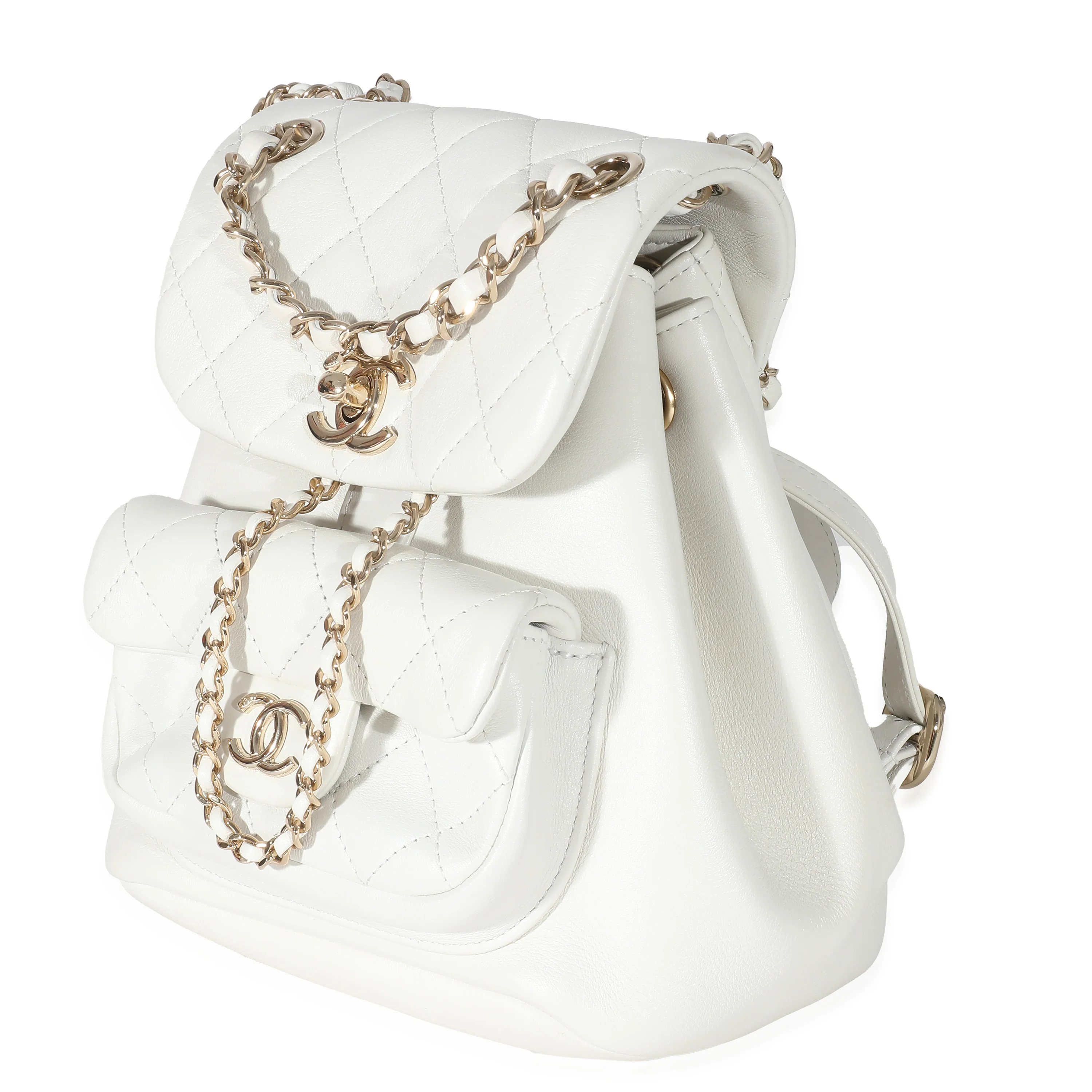 Chanel White Shiny Aged Quilted Lambskin Small Duma Drawstring Backpack - Image 2