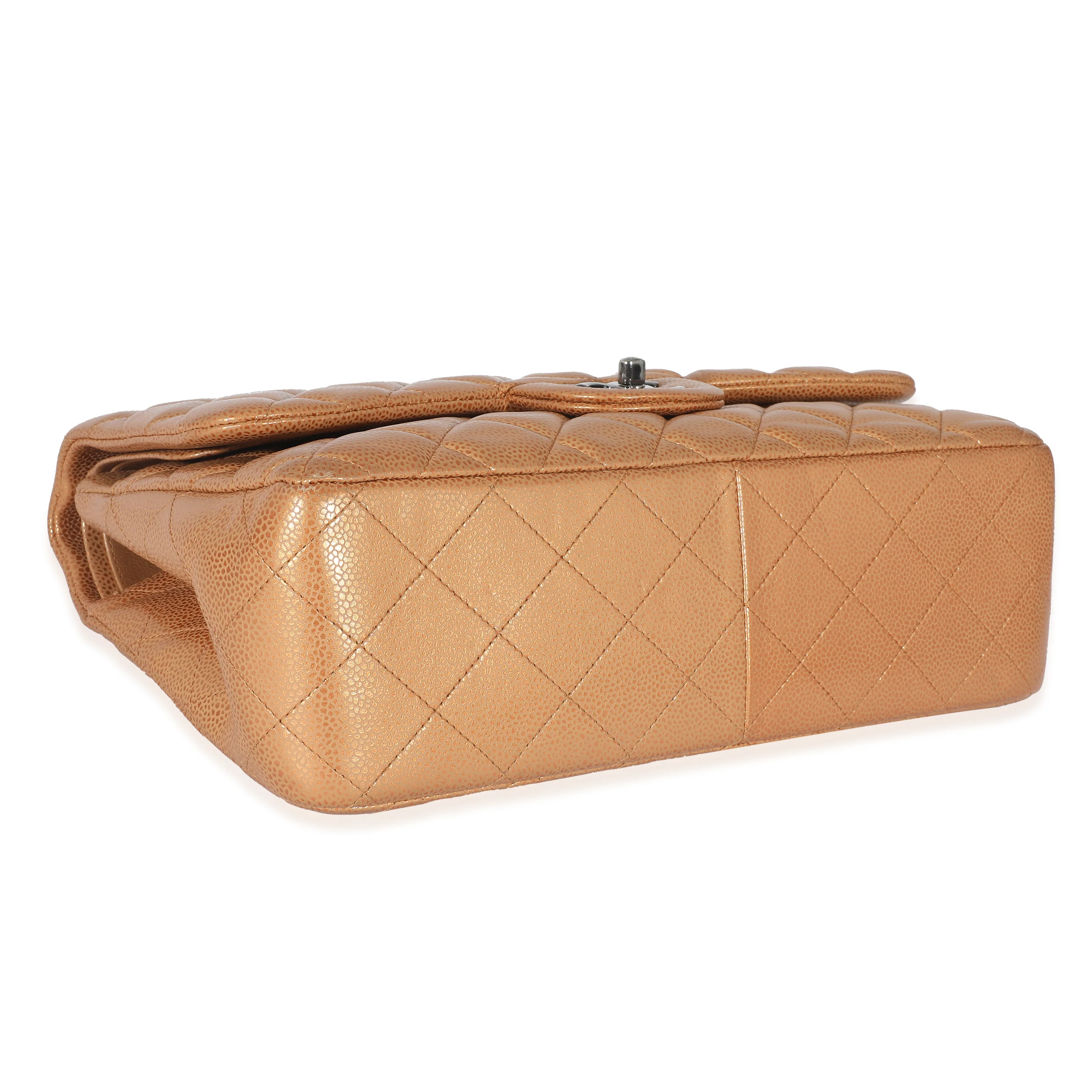 Gold Metallic Caviar Jumbo Double Flap Handbag - Image 3