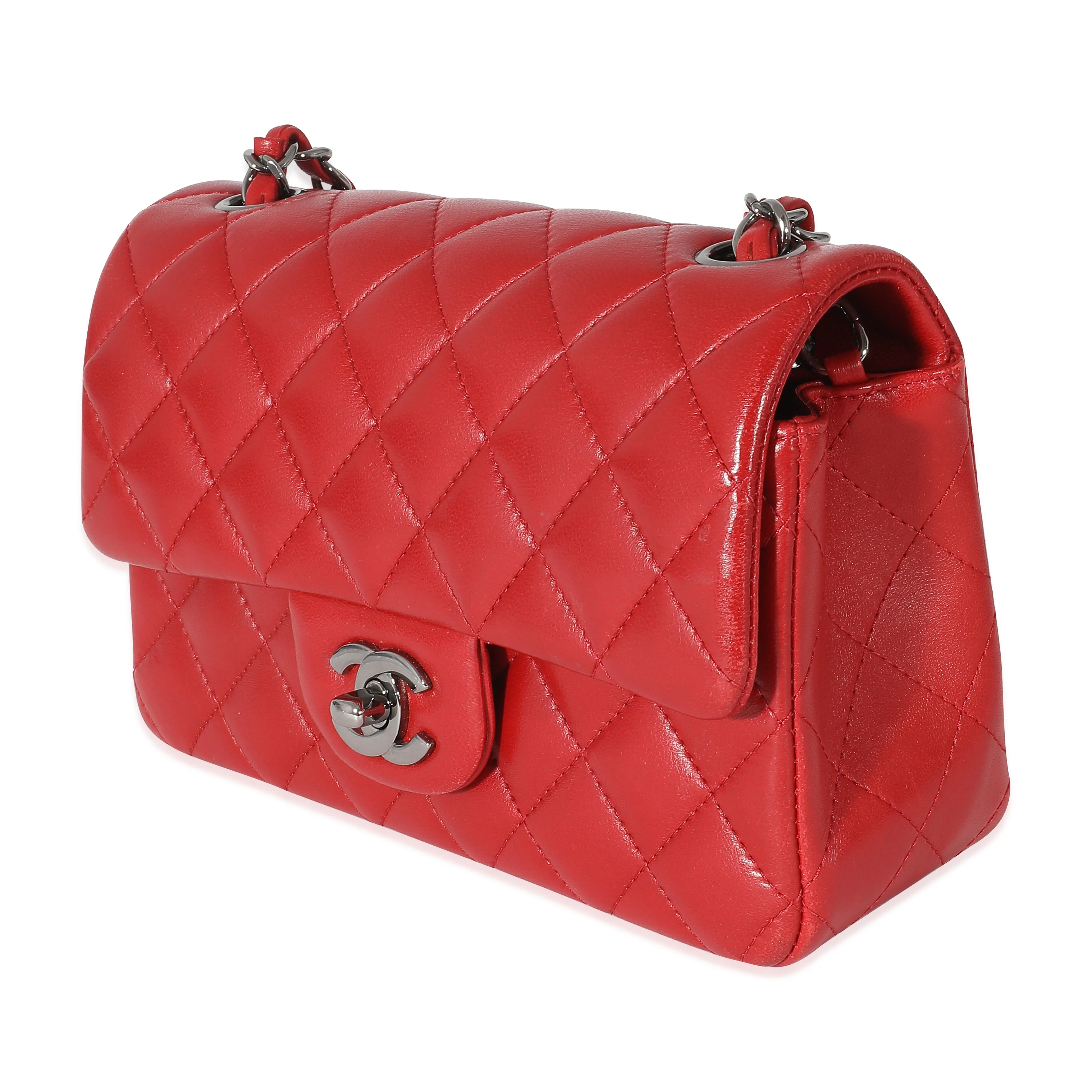 Chanel Red Quilted Lambskin Mini Rectangular Flap Bag - Image 2