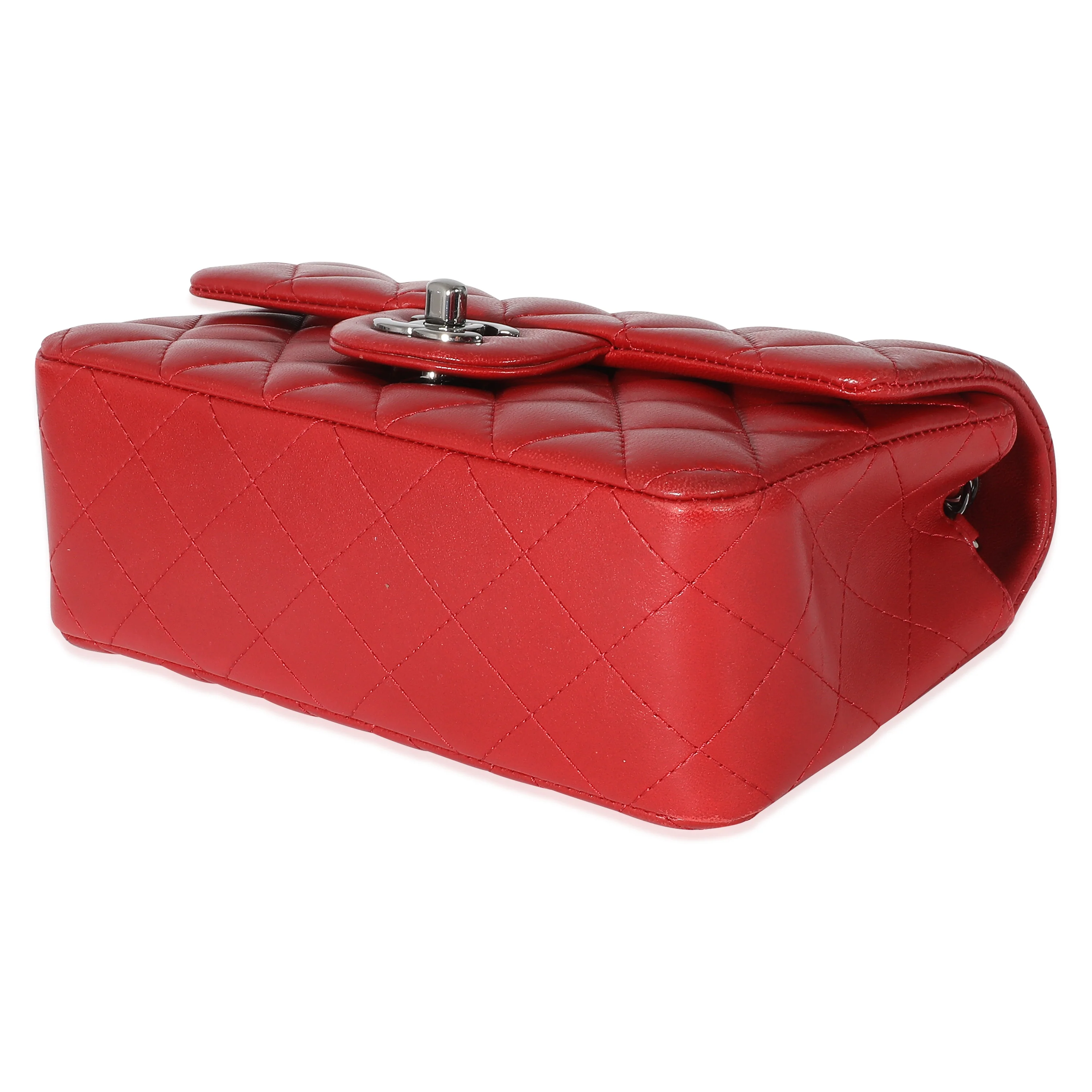 Chanel Red Quilted Lambskin Mini Rectangular Flap Bag - Image 7