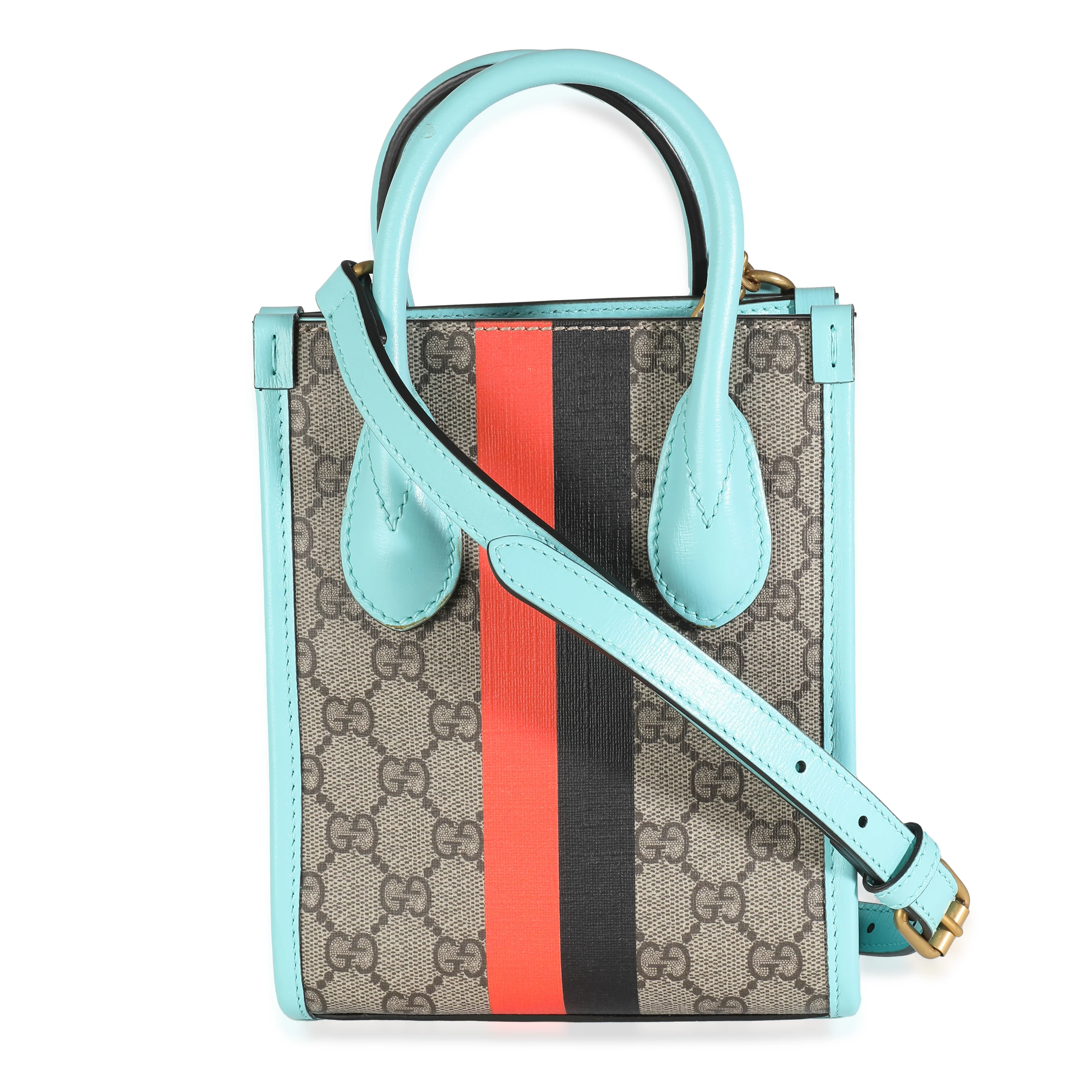 Blue Leather GG Supreme Canvas Tiger Mini Tote - Image 4
