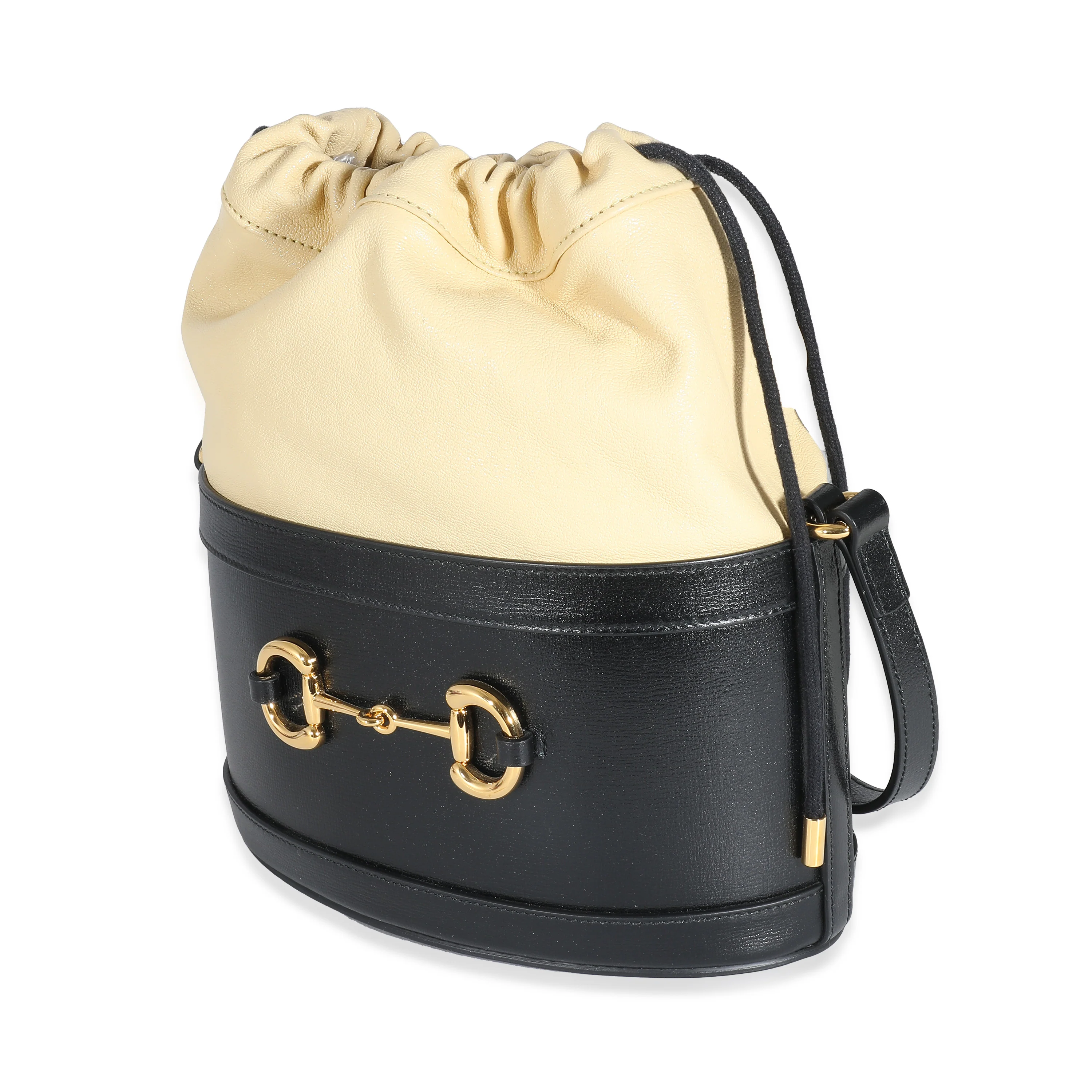 Black Beige Calfskin Horsebit 1955 Drawstring Bucket Bag - Image 2