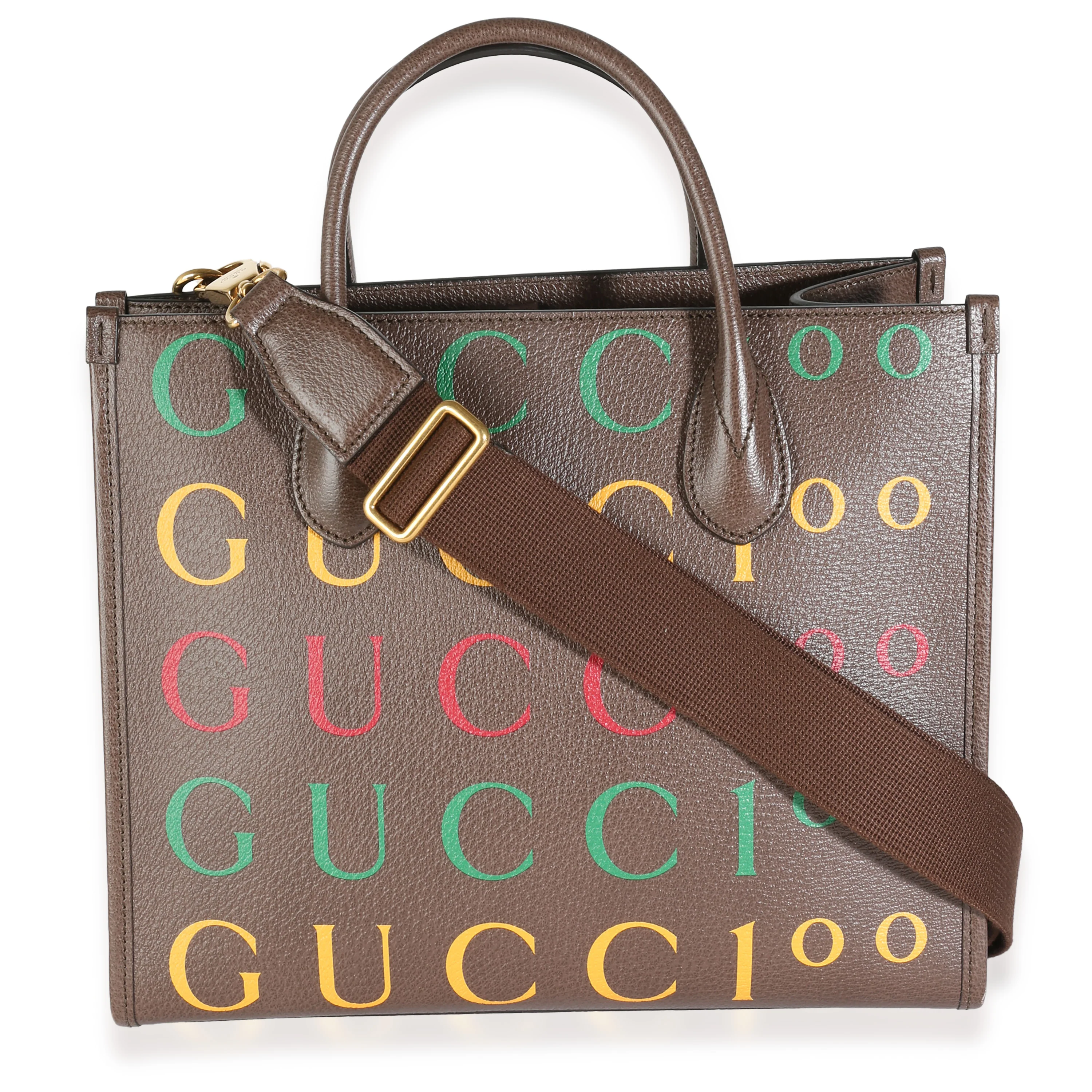 100 Brown Multicolor Textured Dollar Calfskin Small Tote