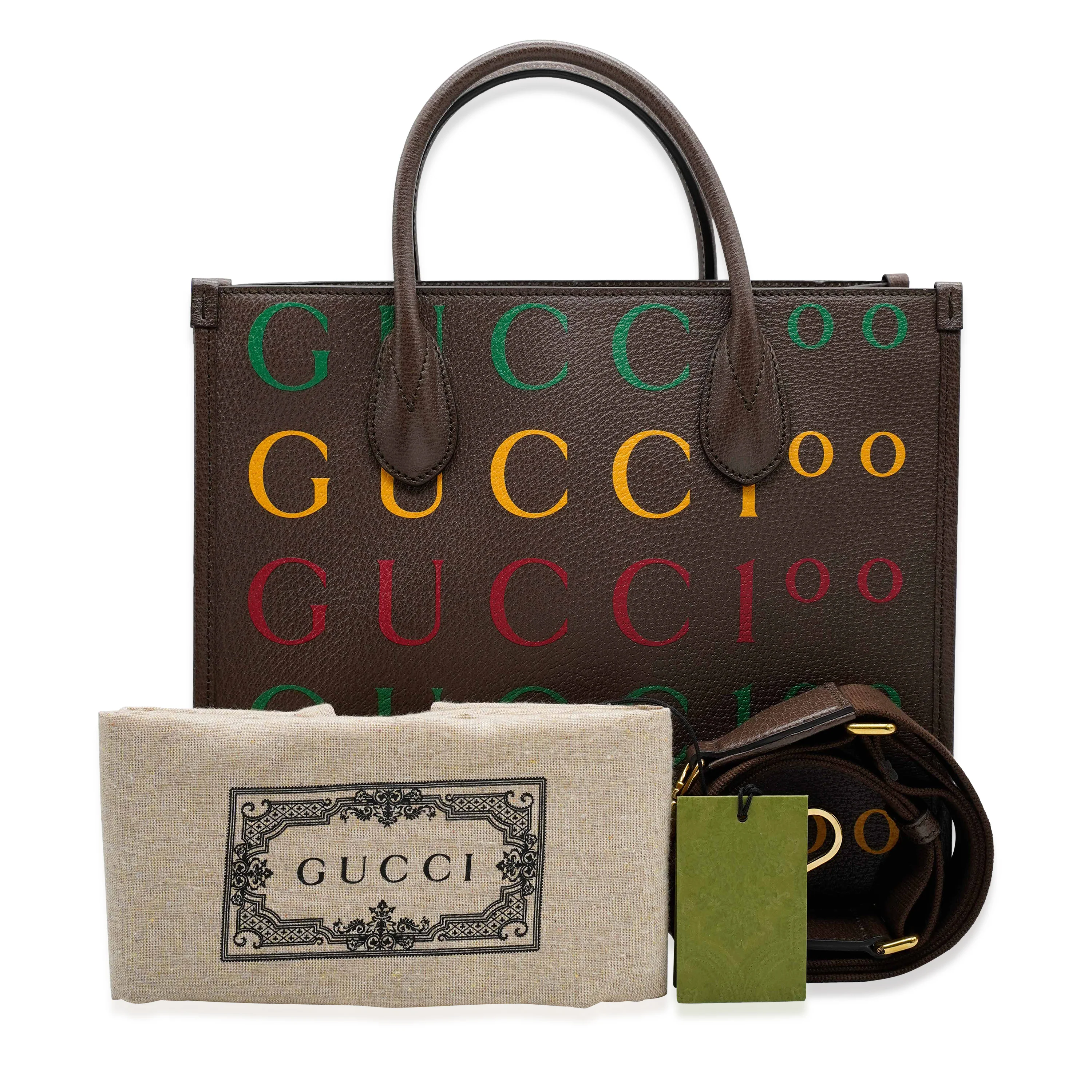 100 Brown Multicolor Textured Dollar Calfskin Small Tote - Image 9